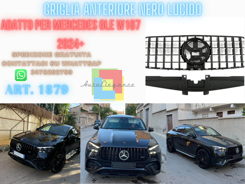 GRIGLIA ADATTA PER MERCEDES GLE W167 2024+ AMG LOOK GT NERO LUCIDO