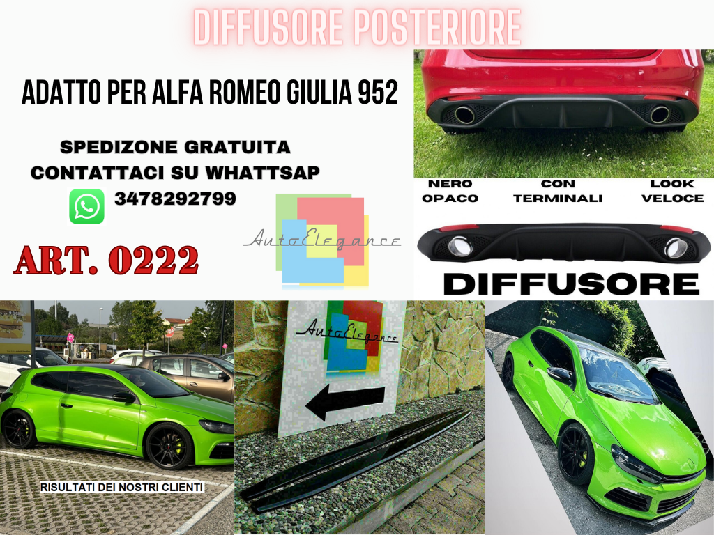 ✨DIFFUSORE DAM ADATTO PER ALFA ROMEO GIULIA LOOK VELOCE OPACO+TERMINALI CROMATI✨