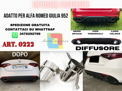 ✨DIFFUSORE DAM ADATTO PER ALFA ROMEO GIULIA LOOK VELOCE OPACO+TERMINALI CROMATI✨