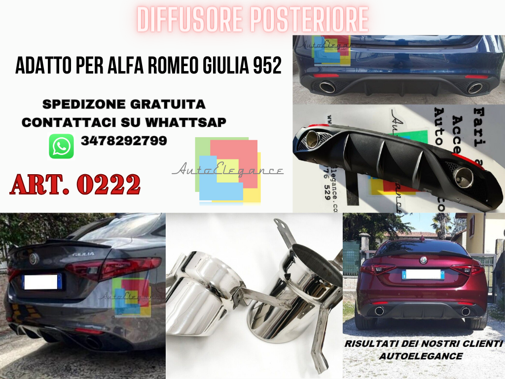 ✨DIFFUSORE DAM ADATTO PER ALFA ROMEO GIULIA LOOK VELOCE OPACO+TERMINALI CROMATI✨