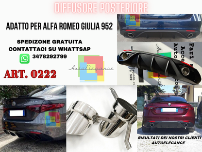 ✨DIFFUSORE DAM ADATTO PER ALFA ROMEO GIULIA LOOK VELOCE OPACO+TERMINALI CROMATI✨