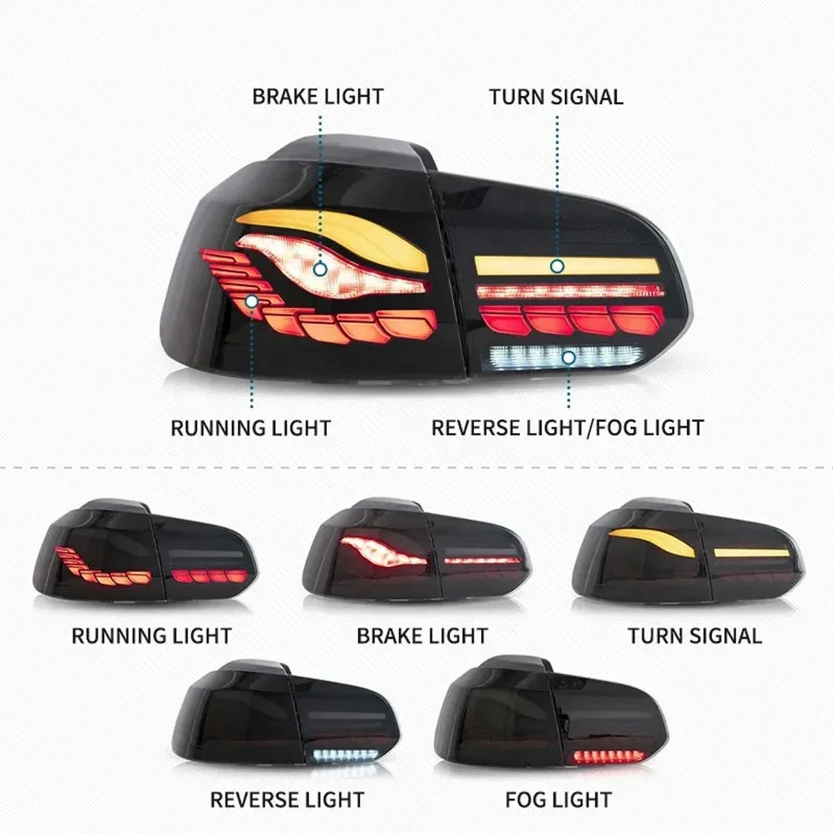 💎FANALI POSTERIORI ADATTI PER VW GOLF VI 2009-2013 NERO💎