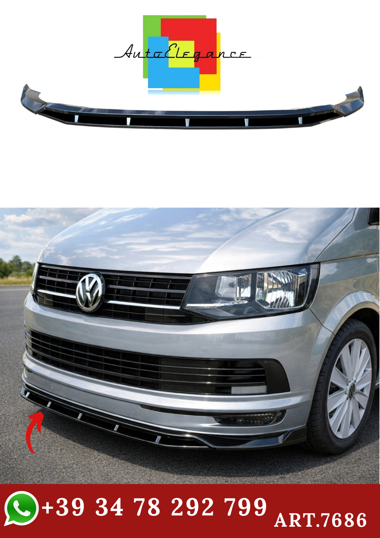 🔥ART.7686 SPLITTER ANTERIORE ADATTO PER VW TRANSPORTER T6 (2015-2019)🔥