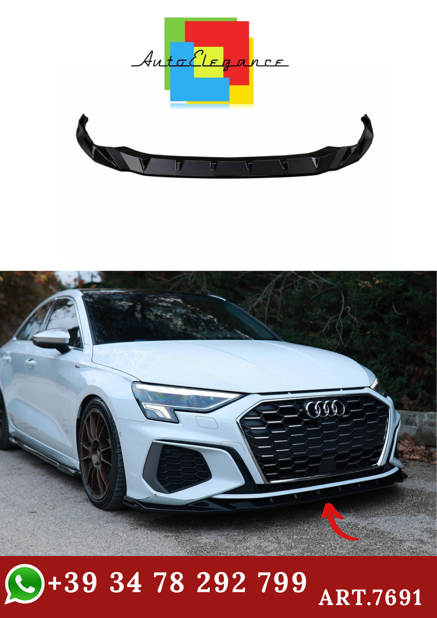 🔥ART.7691 SPLITTER ANTERIORE ADATTO PER AUDI A3 S-LINE 8Y FACELIFT (BERLINA)🔥