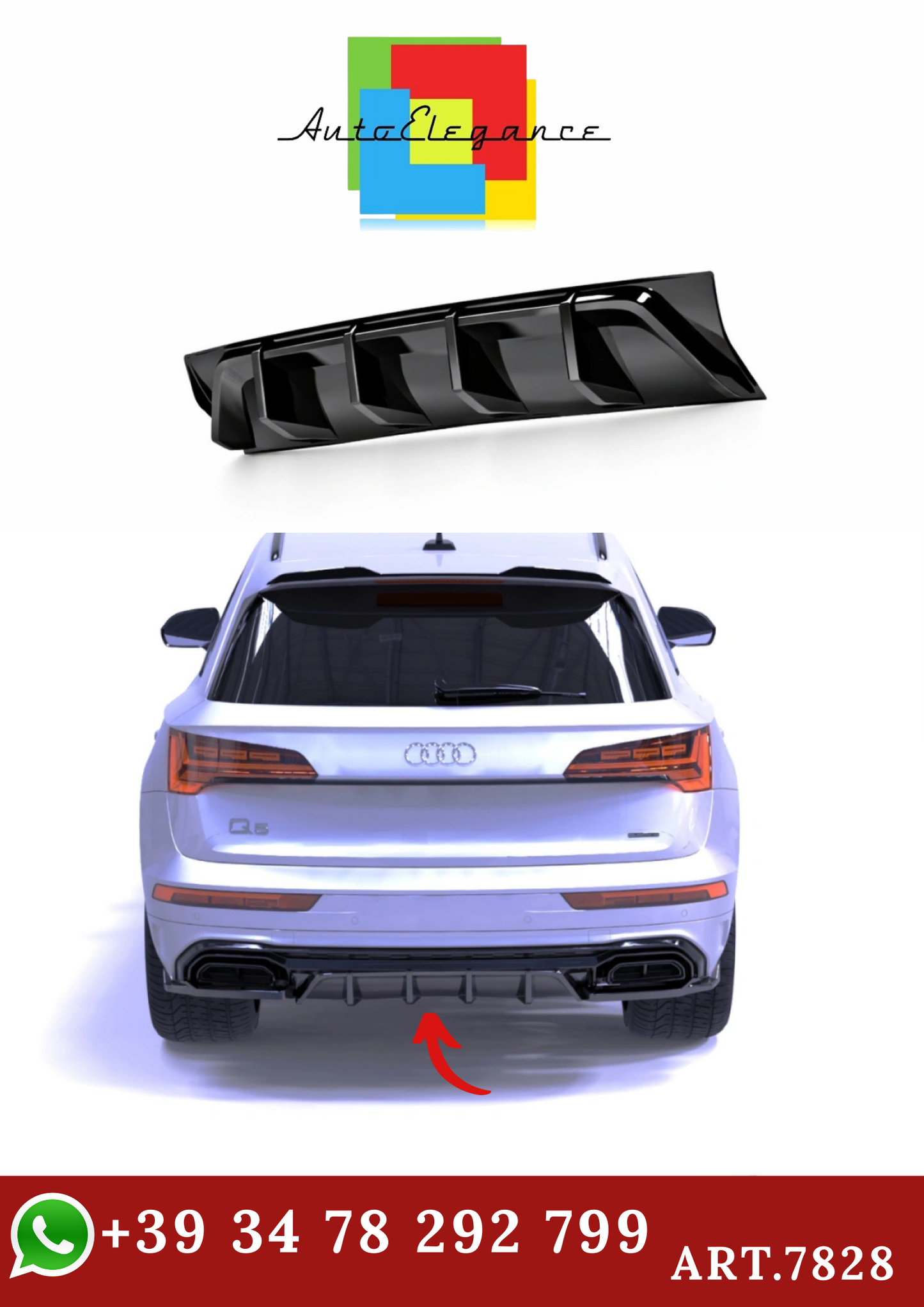 🔥ART.7828 DIFFUSORE POSTERIORE ADATTO PER AUDI SQ5 - Q5 S-LINE Mk2 2020-2024🔥