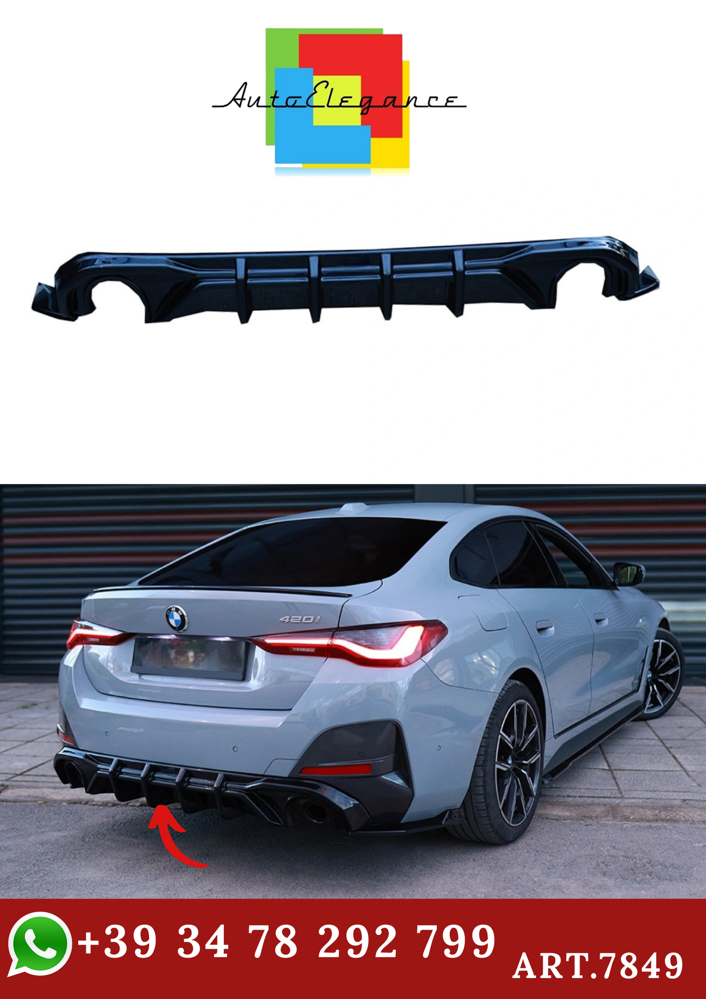 🔥ART.7849  DIFFUSORE POSTERIORE ADATTO PER BMW 4 SERIES G26 GRAN COUPE (2021+🔥