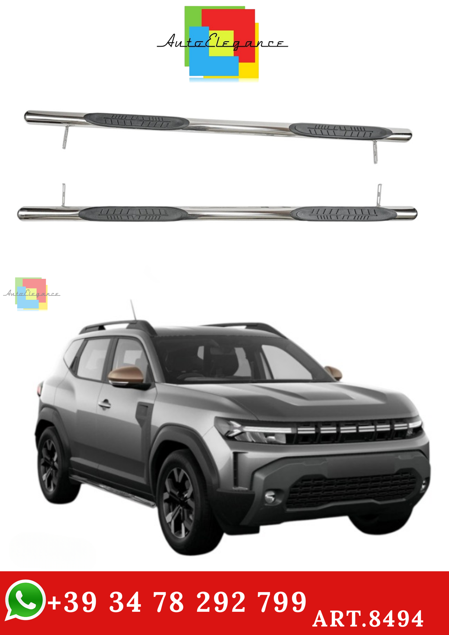 🔥ART.8494 BARRE LATERALI PEDANE INOX ADATTO PER DACIA DUSTER DAL 2024🔥