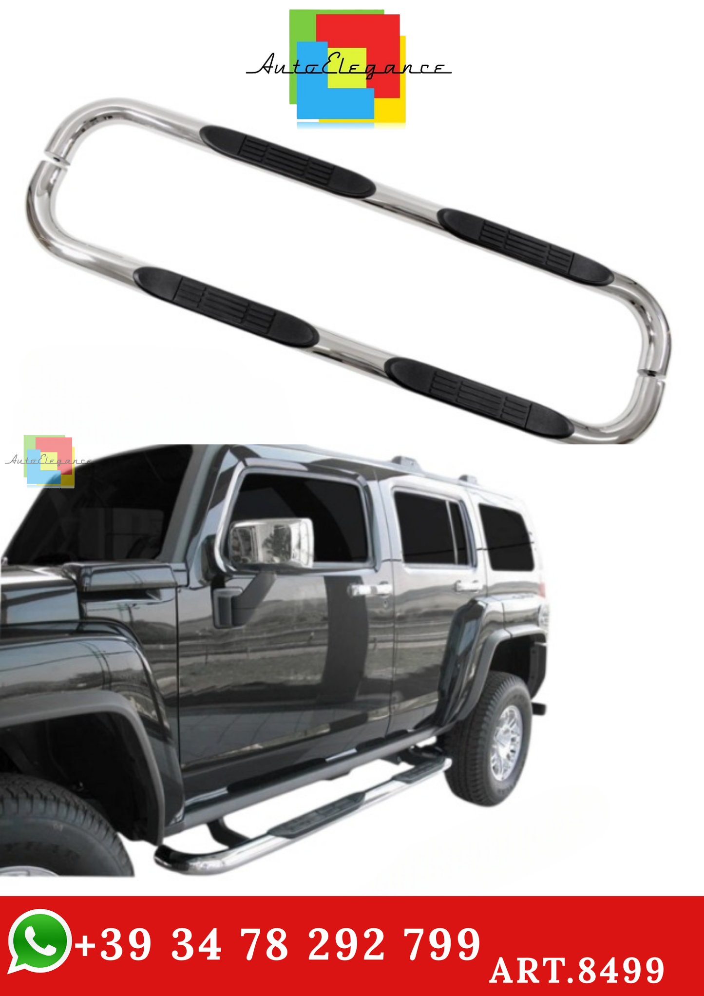 🔥ART.8499 BARRE LATERALI PEDANE INOX ADATTO PER HUMMER H3 2005-2010🔥