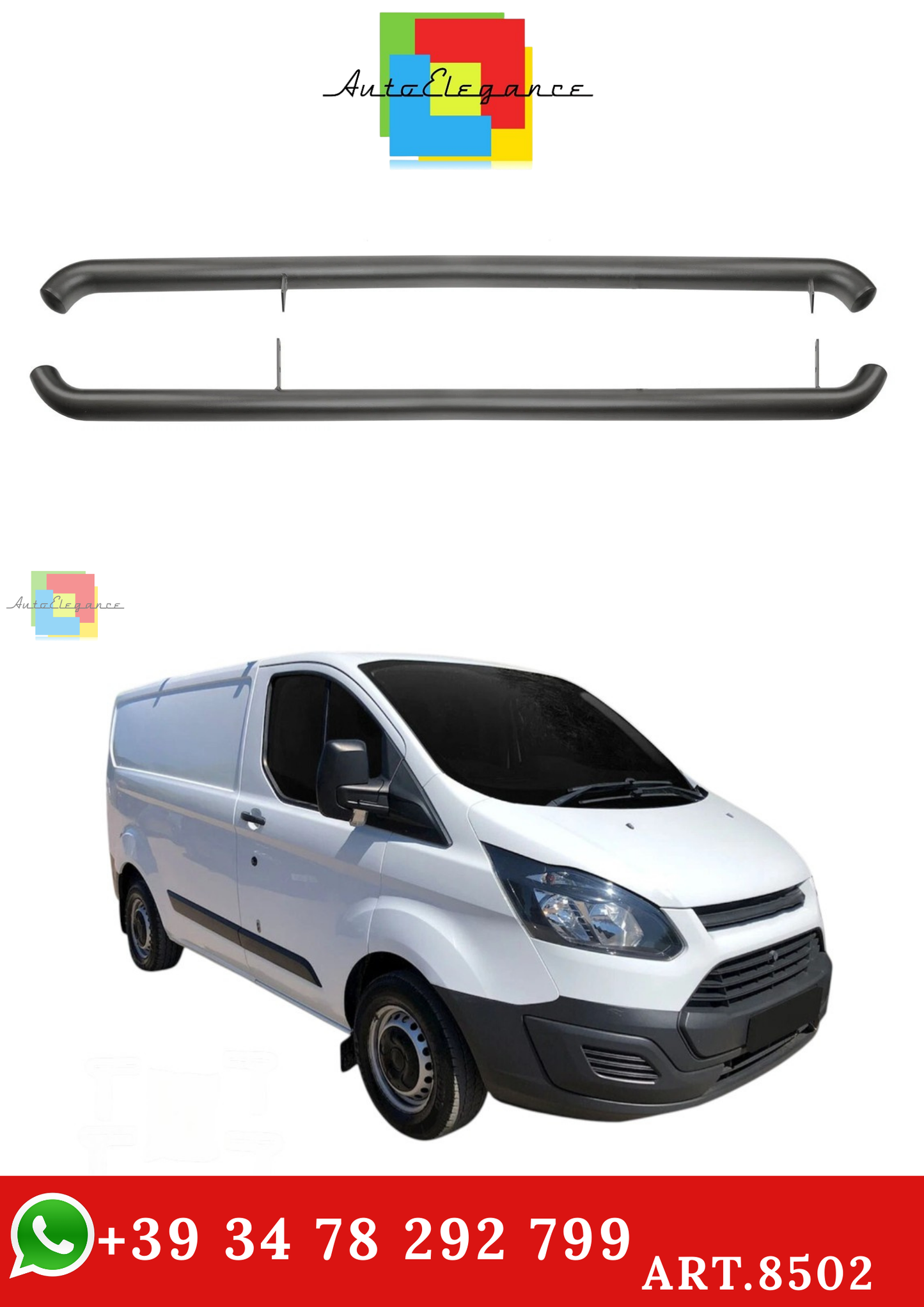 🔥ART.8502 BARRE LATERALI PEDANE INOX ADATTO PER FORD TRANSIT CUSTOM DAL 13-23🔥