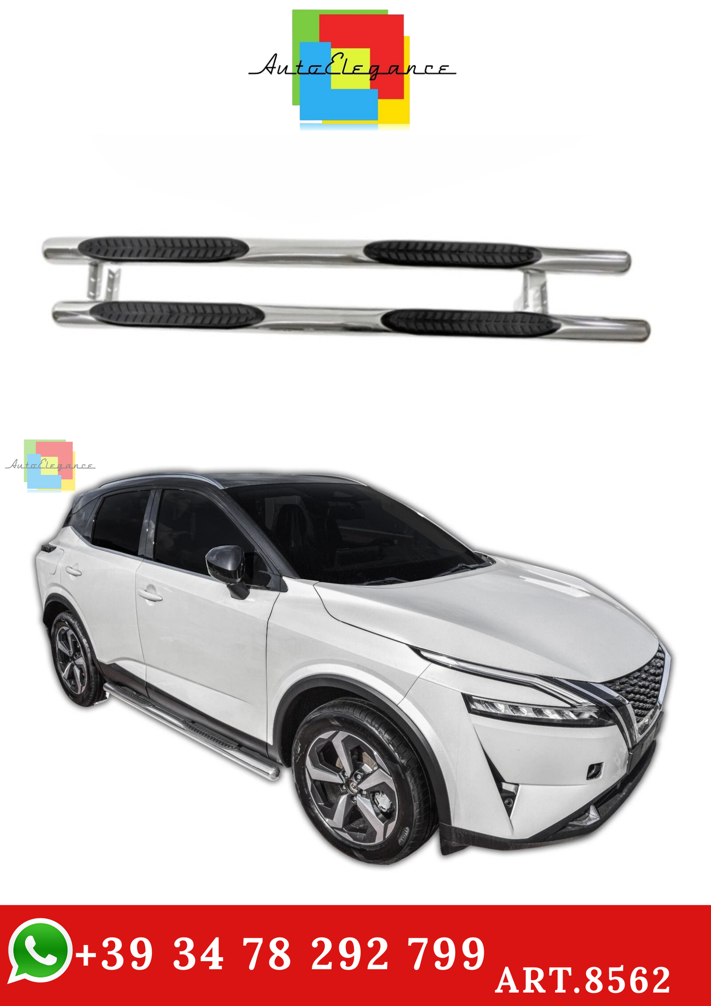 🔥ART.8562 BARRE LATERALI PEDANE INOX ADATTO PER NISSAN QASHQAI J12 DAL 2021🔥
