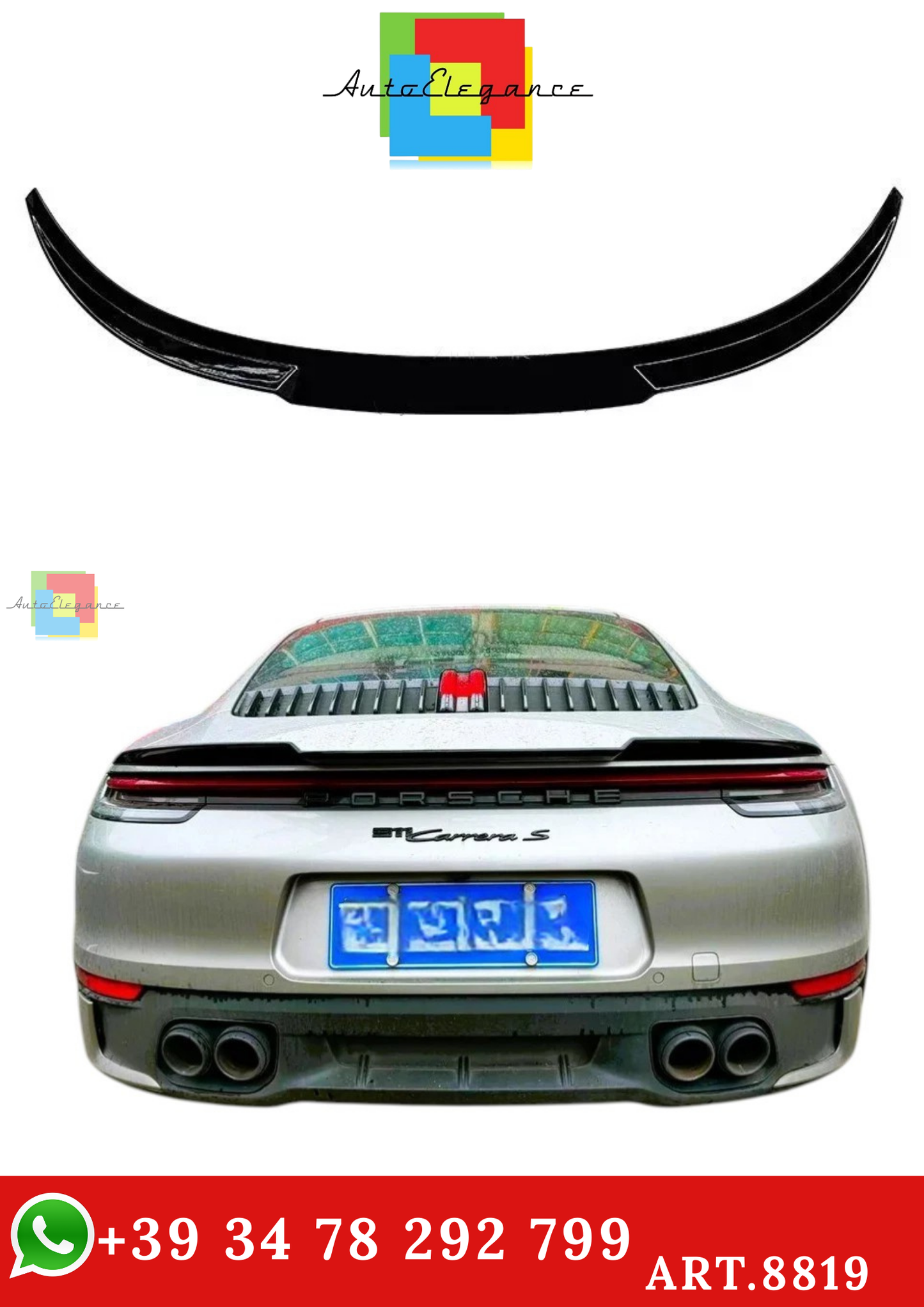 🔥ART.8819 SPOILER STIVALE POSTERIORE NERO LUCIDO PORSCHE 911 CARRERA 992 19+🔥