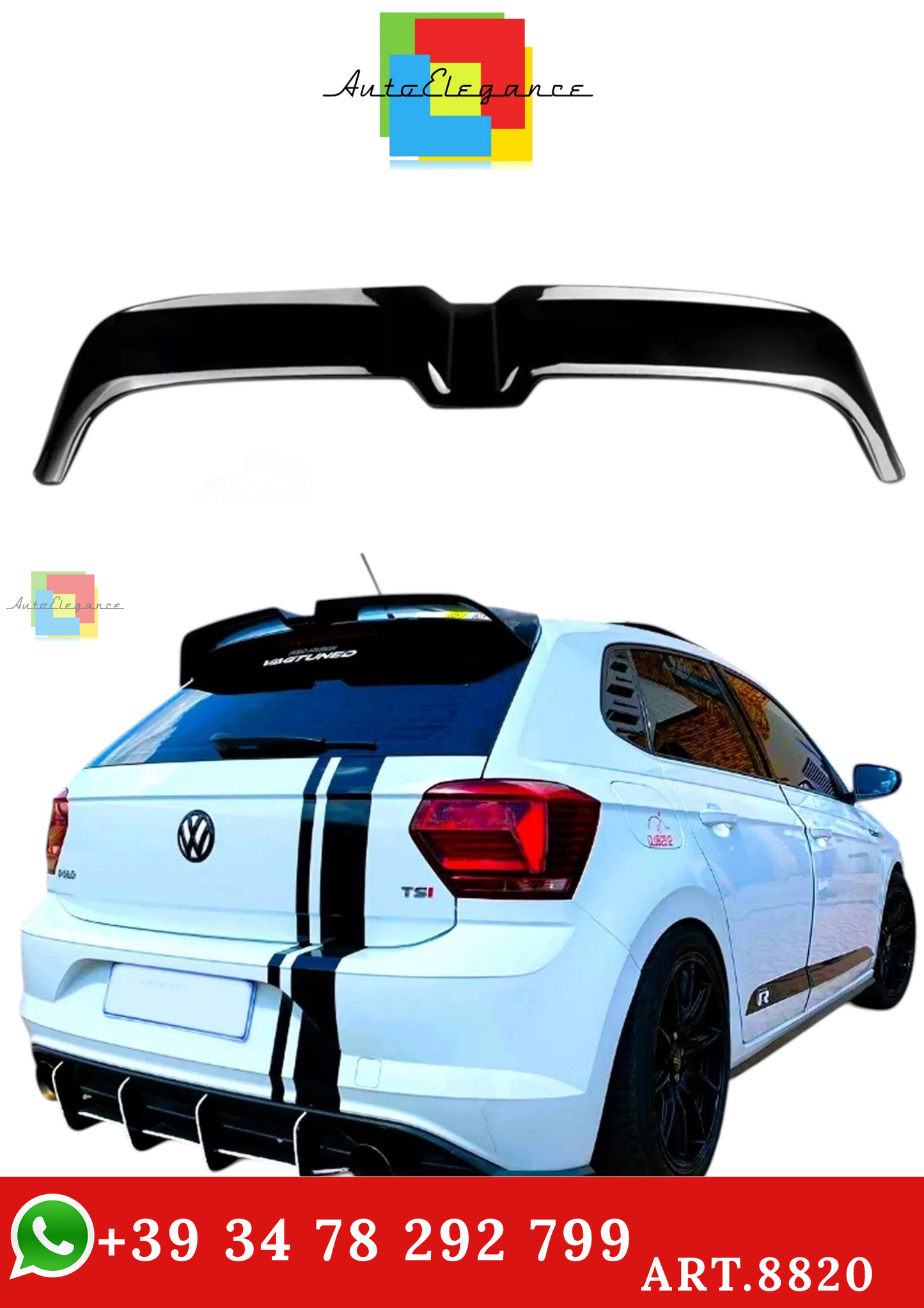 🔥ART.8820 SPOILER NERO LUCIDO POSTERIORE VW POLO MK6 AW GTI R STILE OETTINGER🔥