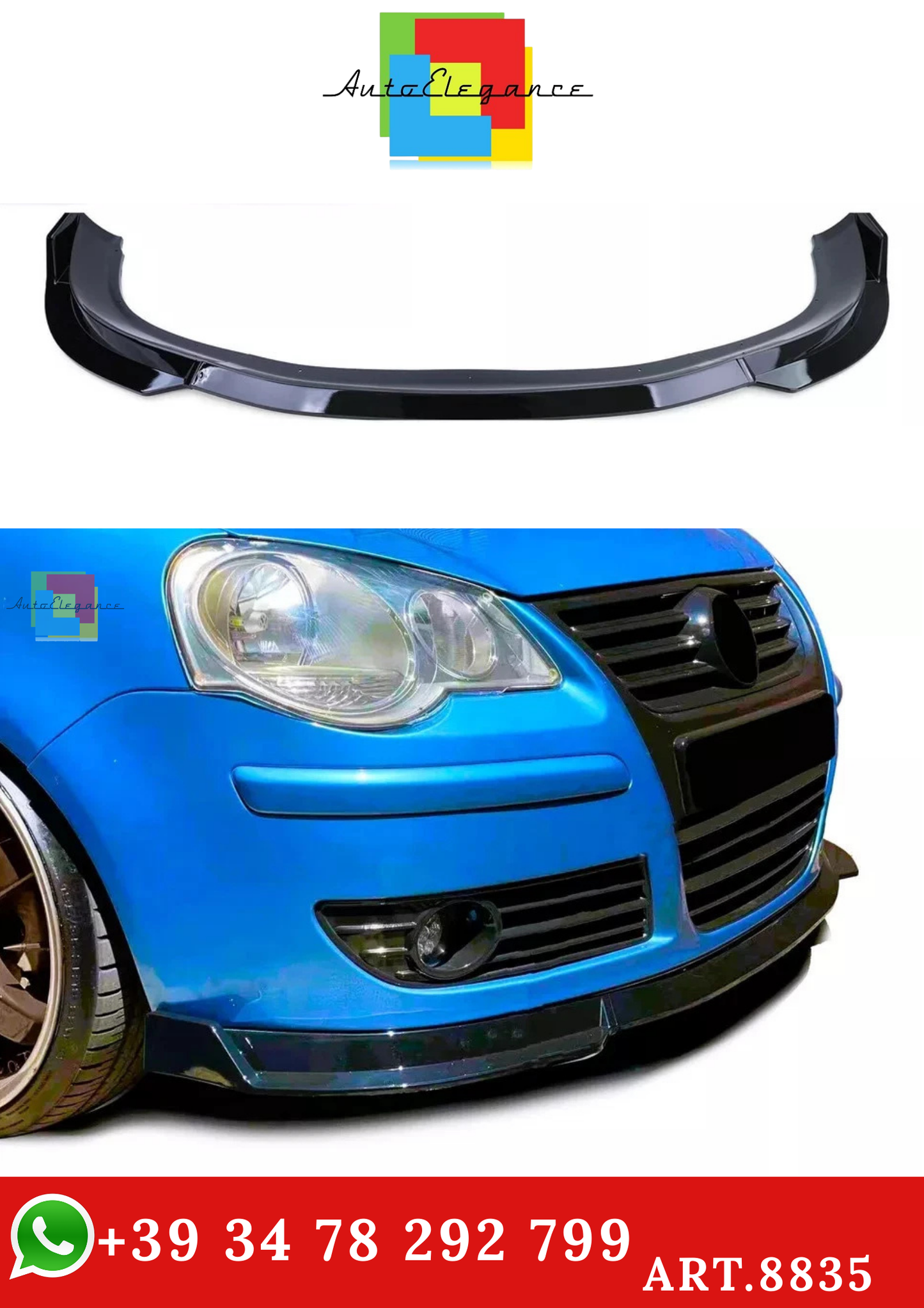 🔥ART.8835 SPLITTER ANTERIORE NERO LUCIDO ADATTO PER VW POLO MK4 9N3 2005-2009🔥