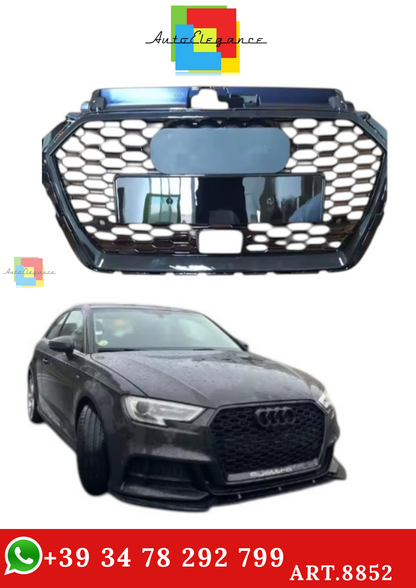 🔥ART.8852 GRIGLIA SPORTIVA RS3, NERO LUCIDO, PER AUDI A3 S3 SLINE 8V 17-19🔥