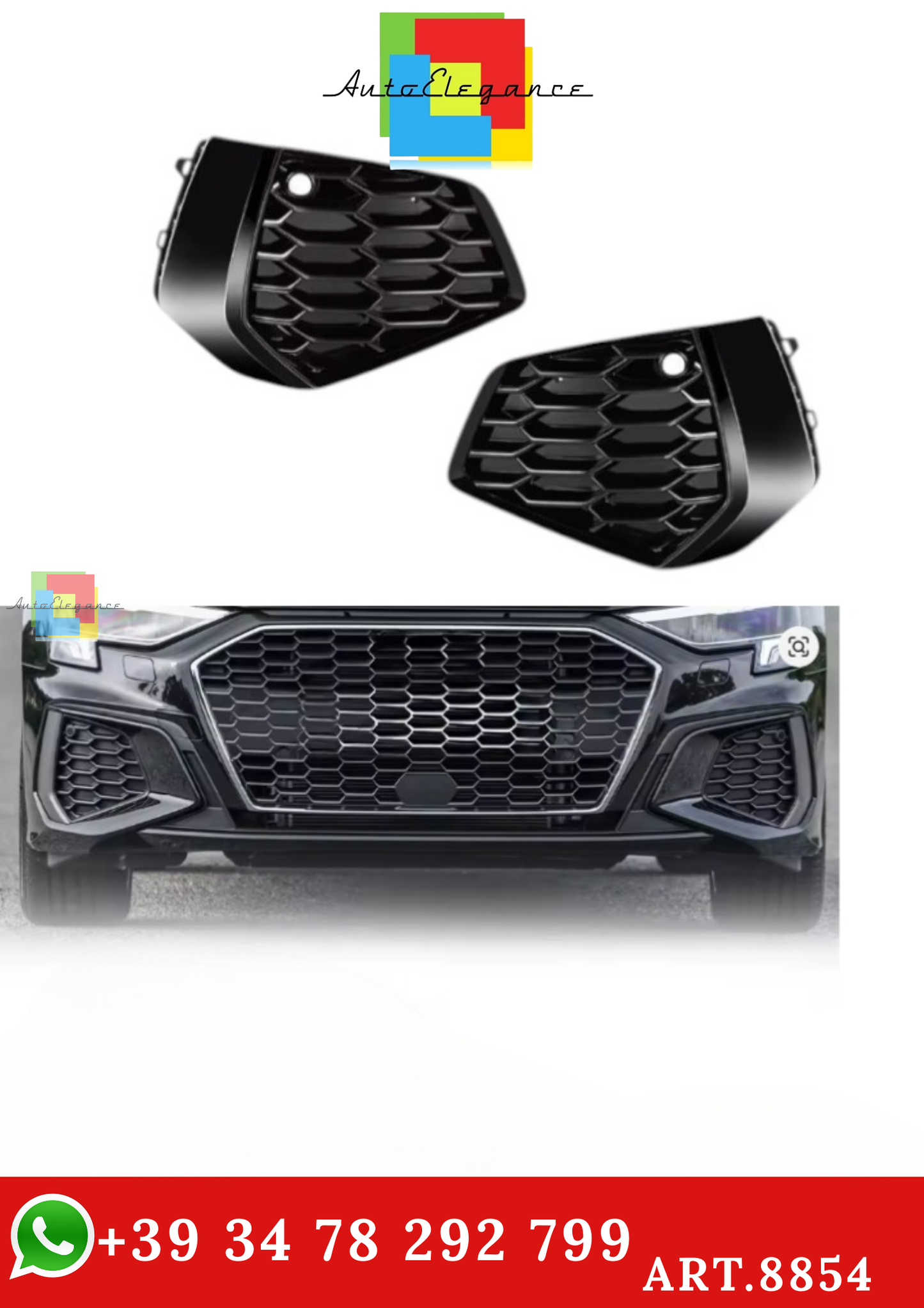 🔥ART.8854 GRIGLIA FENDINEBBIA PER AUDI A3 S-line 2021-2022-2023 NERO LUCIDO🔥