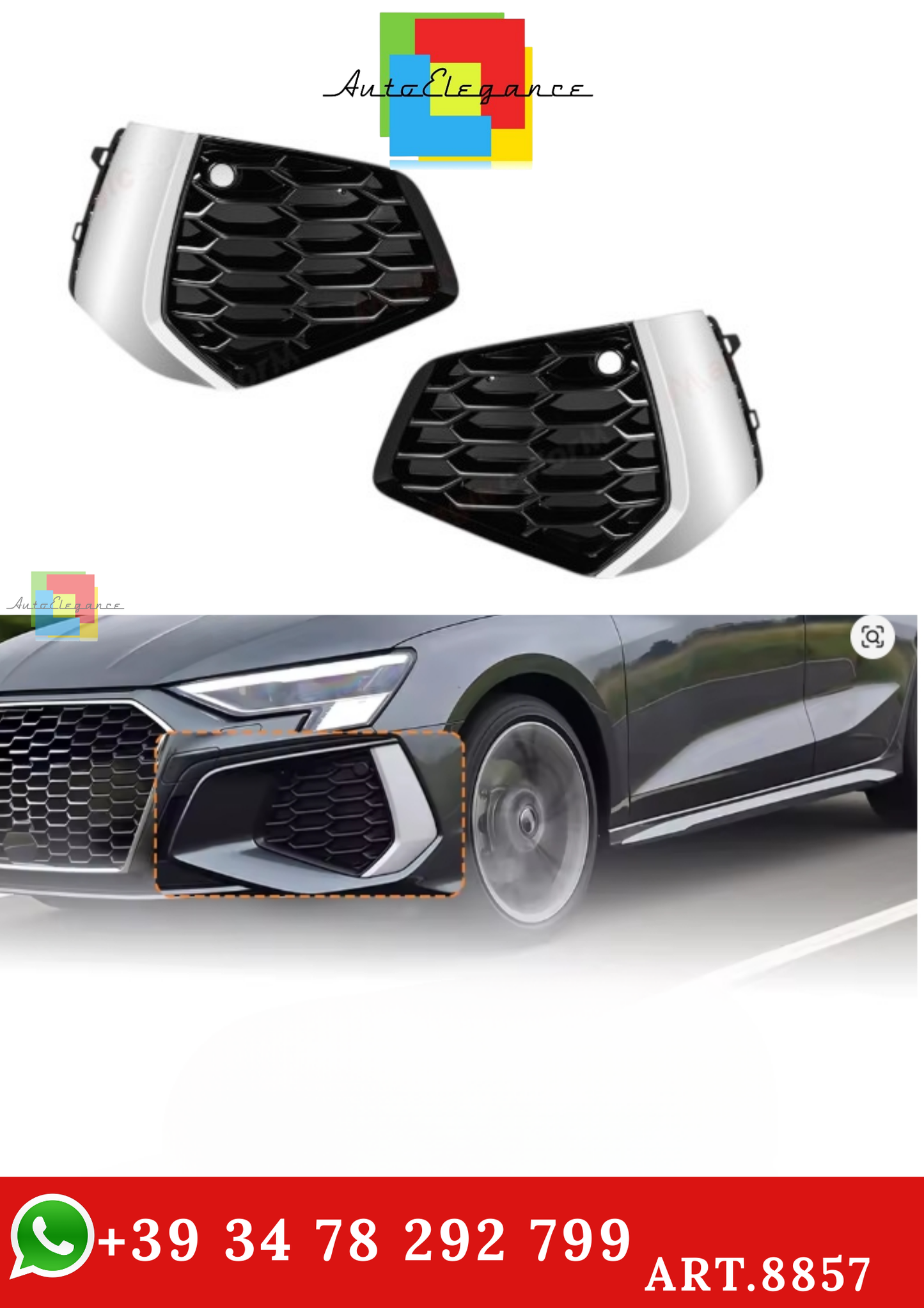 🔥ART.8857 GRIGLIA FENDINEBBIA PER AUDI A3 S-line ME PROFILO SATINATO COPPIA🔥