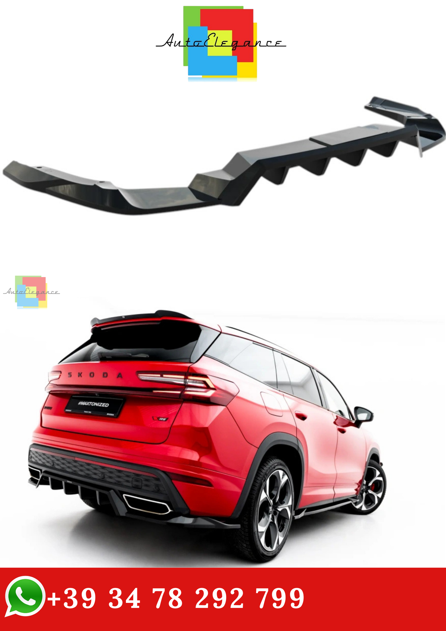 🔥SPLITTER POSTERIORE (CON BARRE VERTICALI) PER SKODA KODIAQ RS Mk2🔥