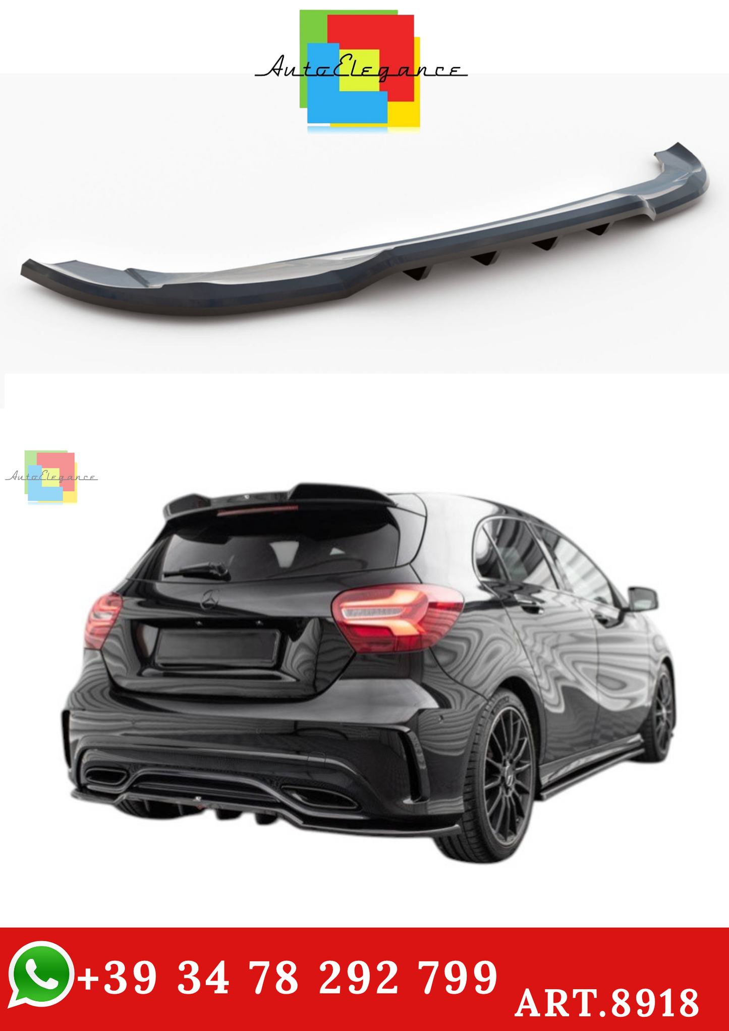 🔥ART.8918 SPLITTER POSTERIORE (CON BARRE VERTICALI) MERCEDES-BENZ A AMG-LINE 🔥