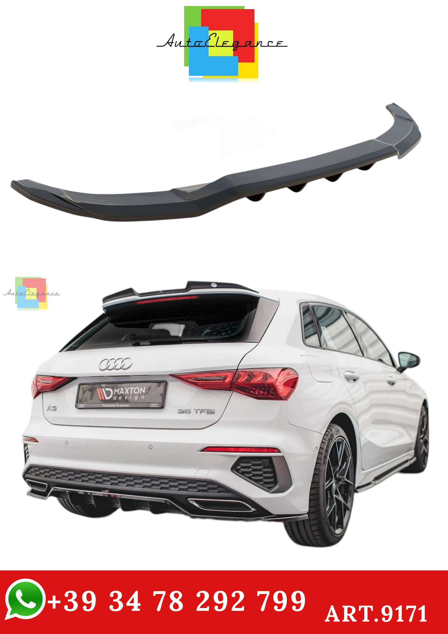 🔥ART.9171 SPLITTER POSTERIORE ADATTO PER  AUDI A3 S-LINE SPORTBACK 8Y🔥