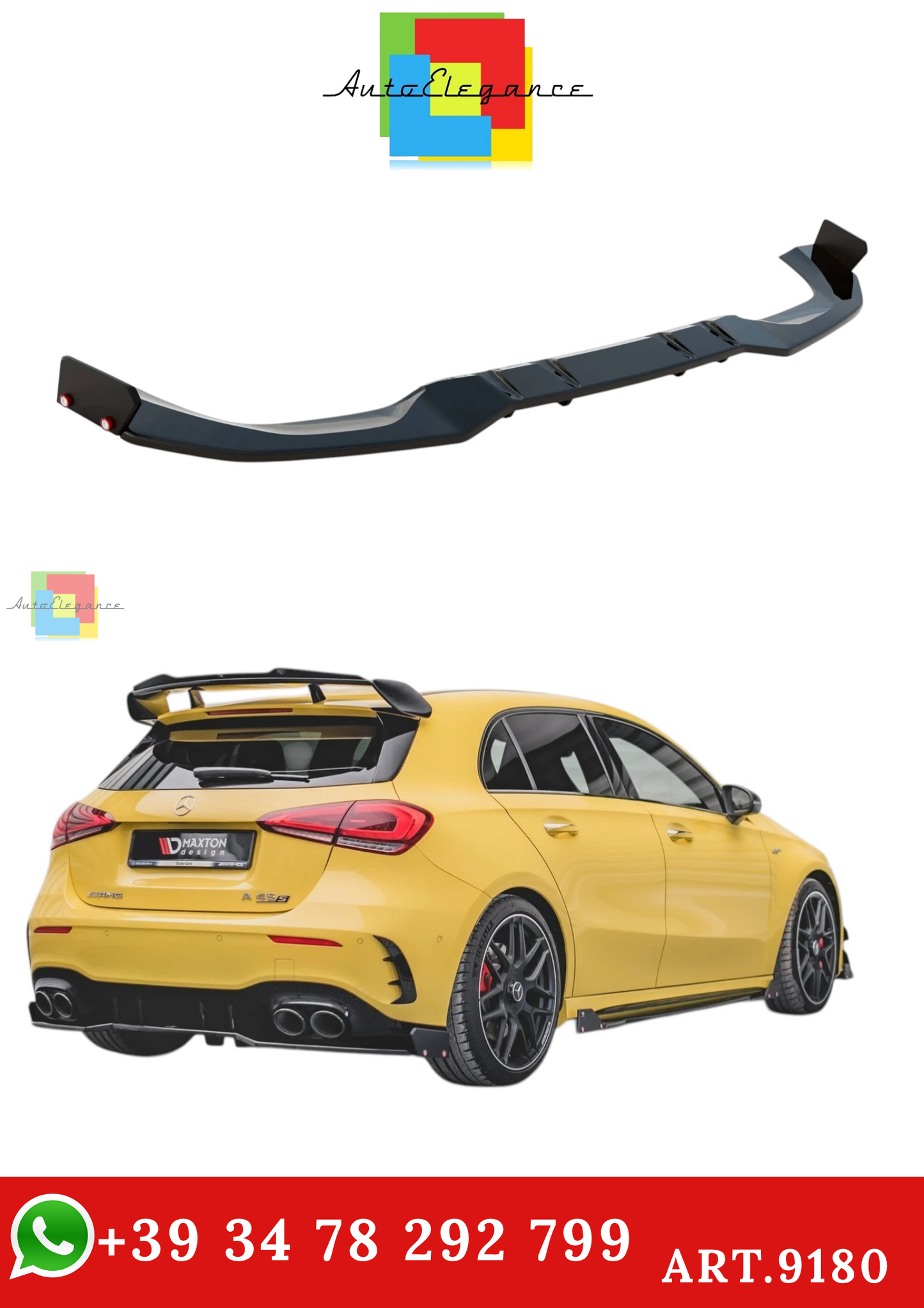 🔥ART.9180 SPLITTER POSTERIORE + ALETTE PER MERCEDES-AMG A 45 S AERO PACK W177🔥
