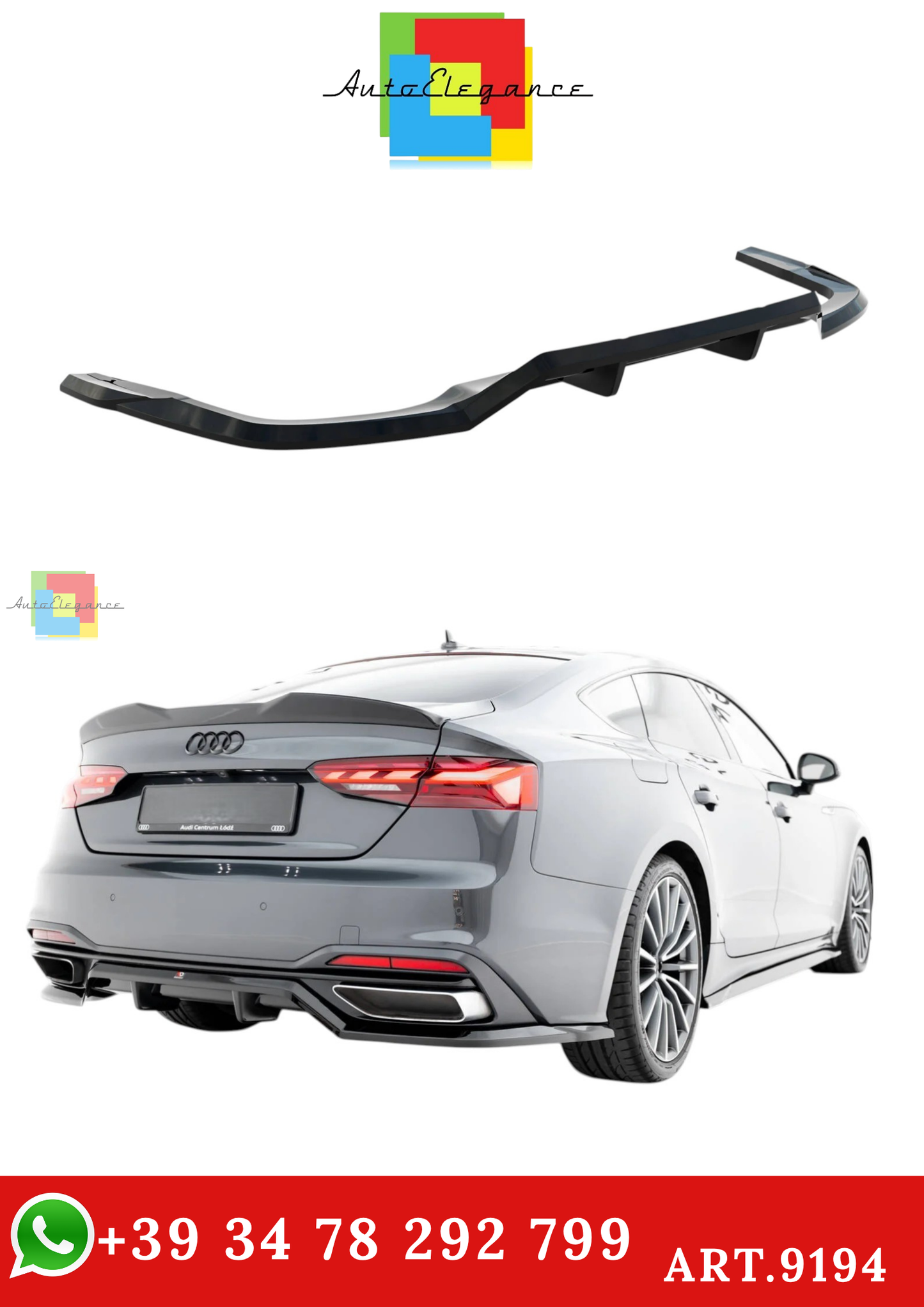 🔥ART.9194 SPLITTER POSTERIORE (CON BARRE VERTICALI) PER AUDI A5 F5 FACELIFT🔥