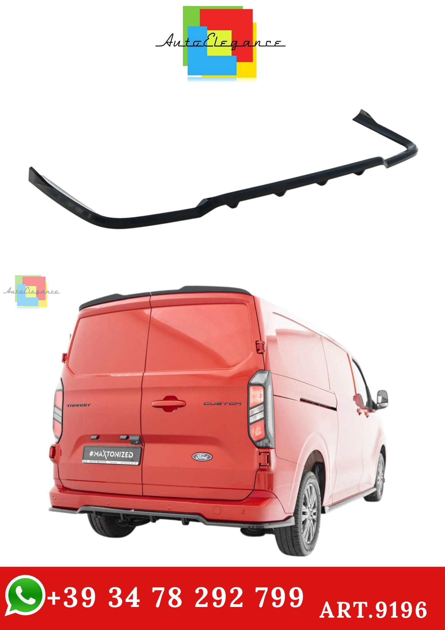🔥ART.9196 SPLITTER POSTERIORE PER FORD TRANSIT CUSTOM / TOURNEO CUSTOM Mk2🔥