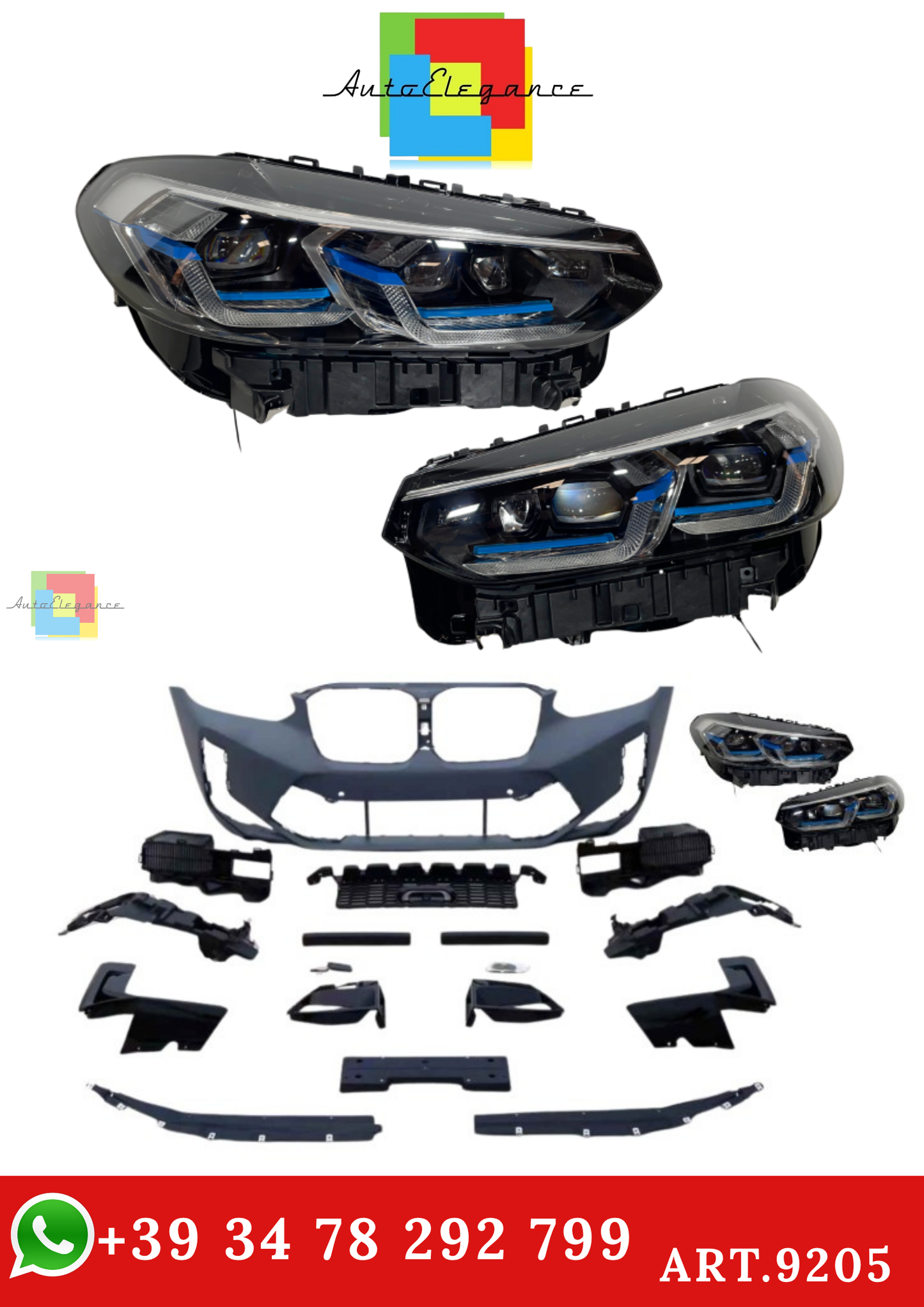 🔥ART.9205 KIT PARAURTI ANTERIORE + FARI BMW G01 X3 /G02 X4 17-21 LOOK X3M LCI🔥