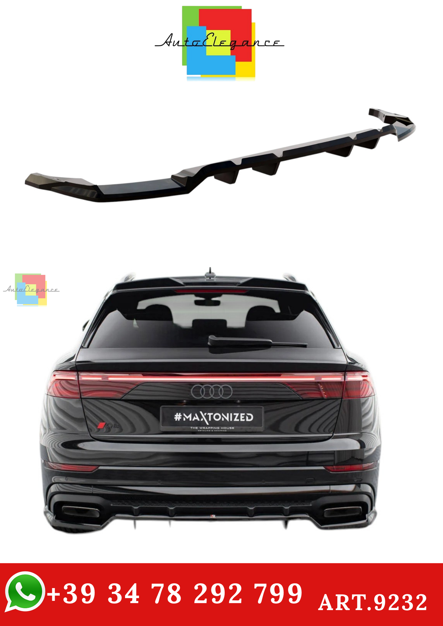 🔥ART.9232 SPLITTER POSTERIORE V.1 ADATTO PER AUDI SQ8/ Q8 S-LINE Mk1 FACELIFT🔥