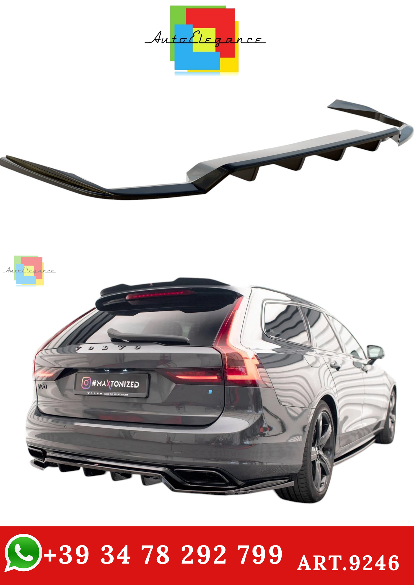🔥ART.9246 SPLITTER POSTERIORE (CON BARRE VERTICALI) VOLVO V90 / S90 R-DESIGN 🔥