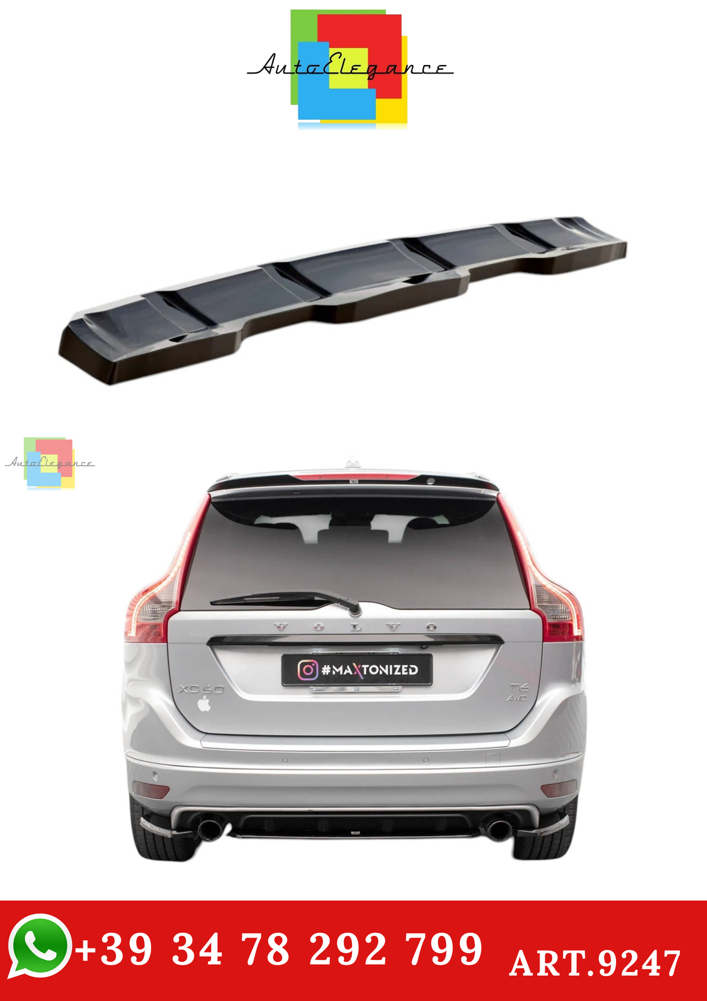 🔥ART.9247 SPLITTER POSTERIORE ADATTO PER VOLVO XC60 R-DESIGN Mk1 FACELIFT🔥