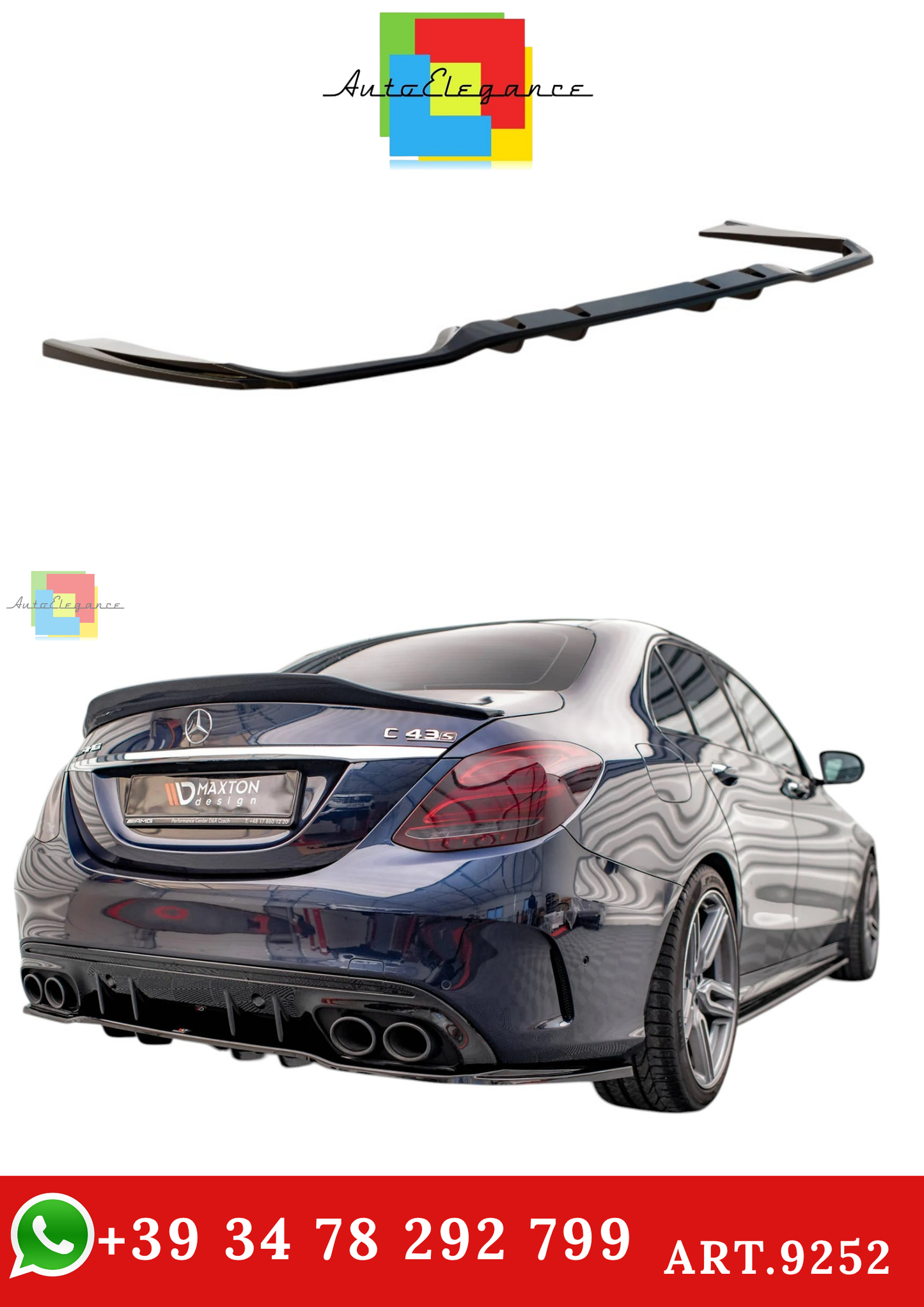 🔥ART.9252 SPLITTER POSTERIORE PER MERCEDES-AMG C 43 BERLINA W205 FACELIFT🔥