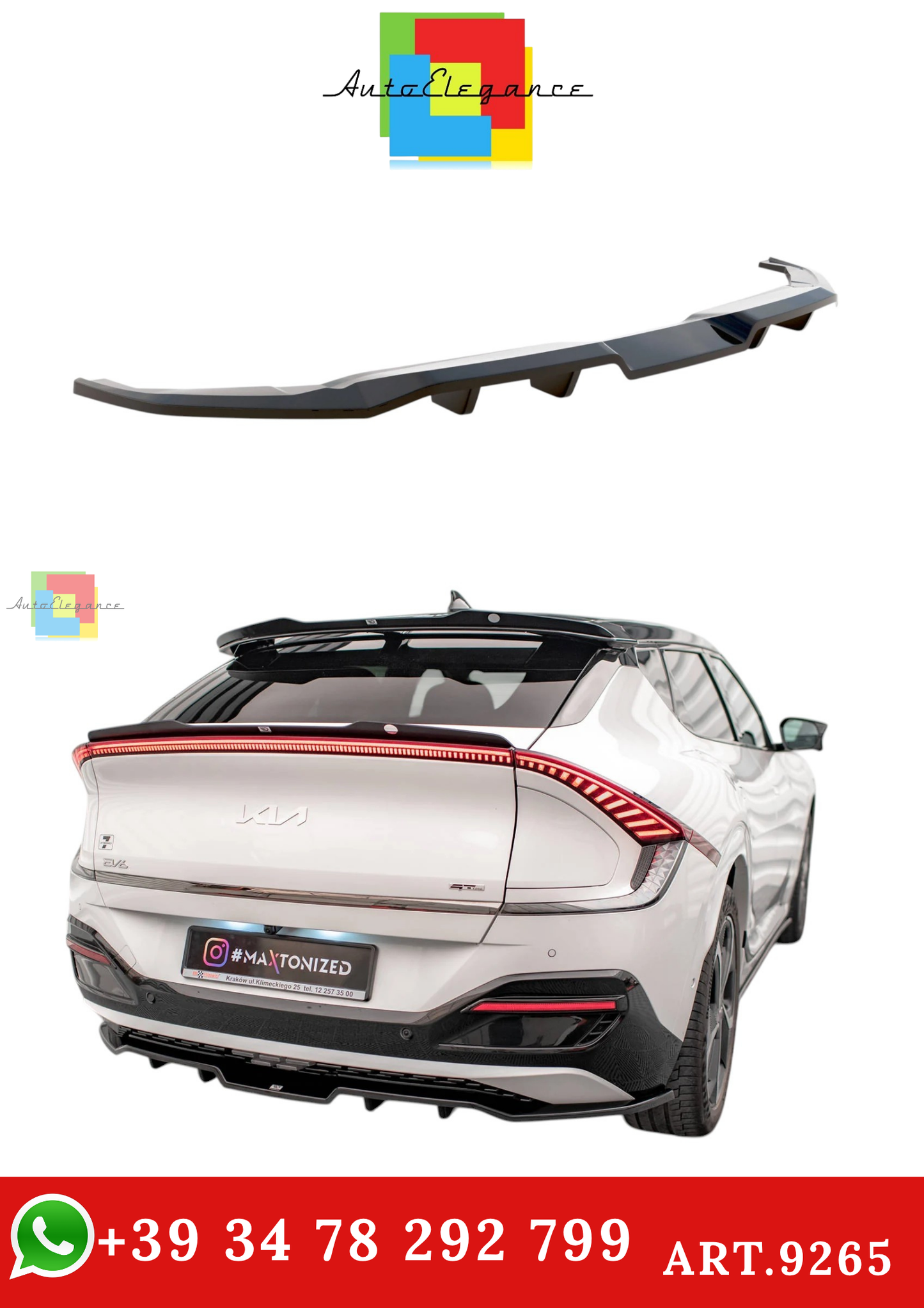 🔥ART.9265 SPLITTER POSTERIORE (CON BARRE VERTICALI) PER KIA EV6 GT-LINE Mk1🔥