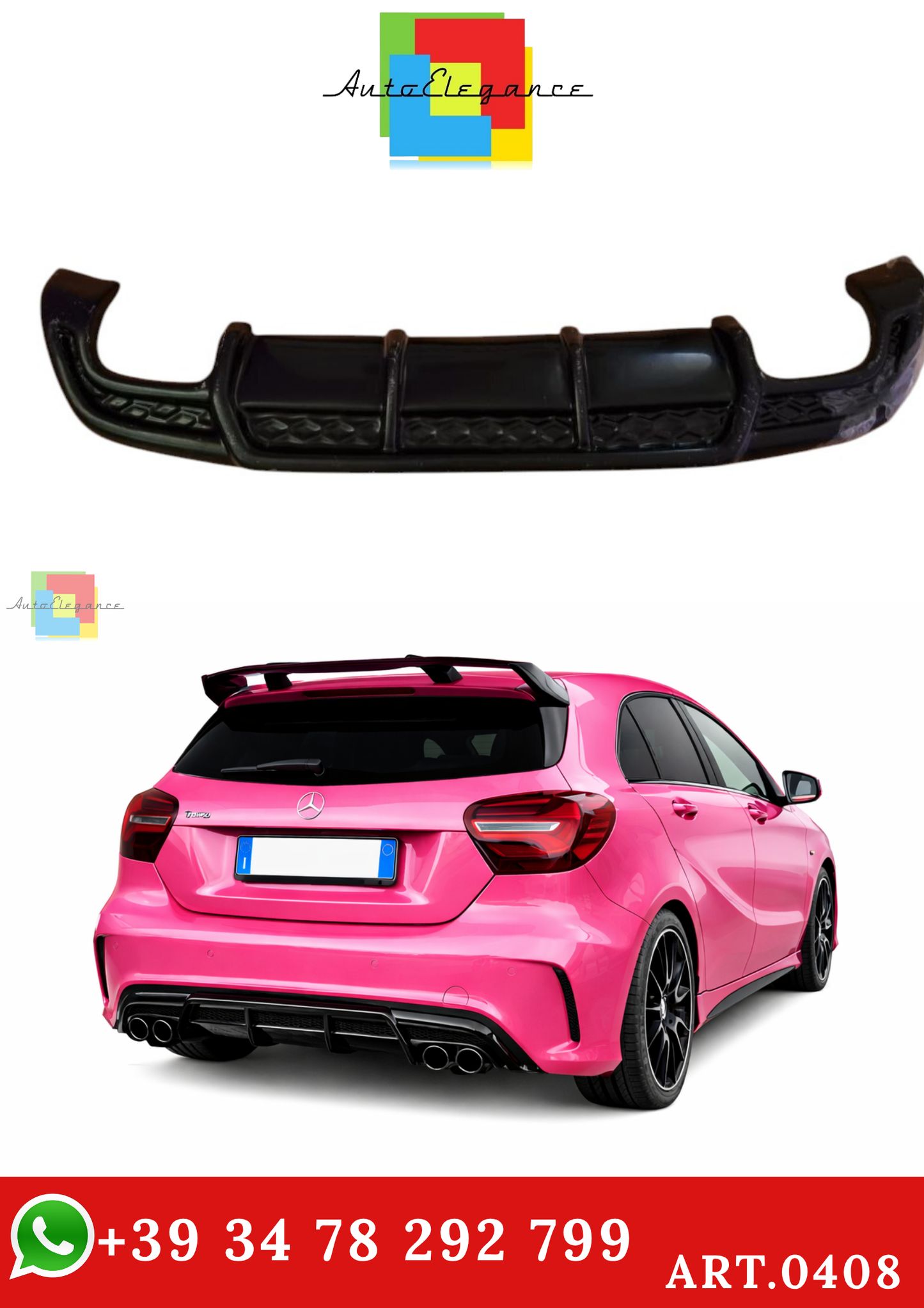 🔥ART.0408 DIFFUSORE MERCEDES CLASSE A W176 ABS AMG NERO LUCIDO AMG 🔥
