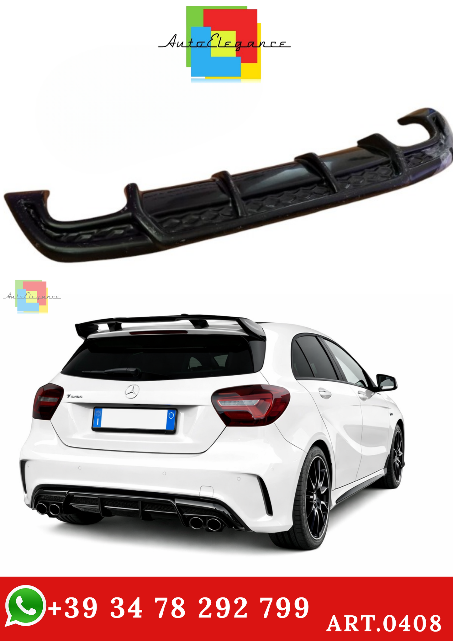 🔥ART.0408 DIFFUSORE MERCEDES CLASSE A W176 ABS AMG NERO LUCIDO AMG 🔥