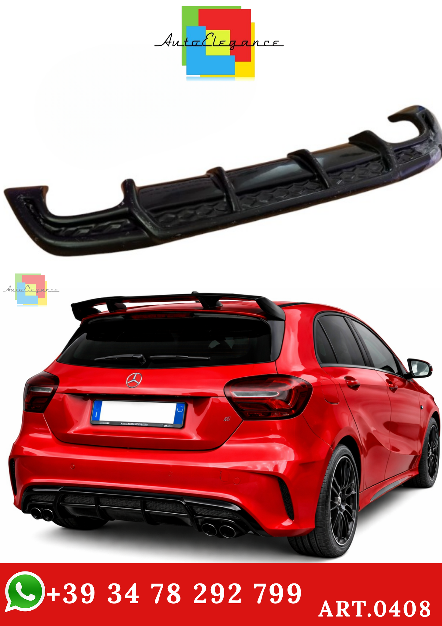 🔥ART.0408 DIFFUSORE MERCEDES CLASSE A W176 ABS AMG NERO LUCIDO AMG 🔥