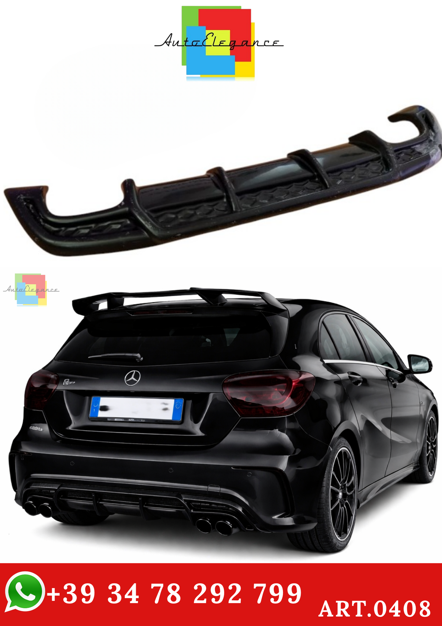 🔥ART.0408 DIFFUSORE MERCEDES CLASSE A W176 ABS AMG NERO LUCIDO AMG 🔥