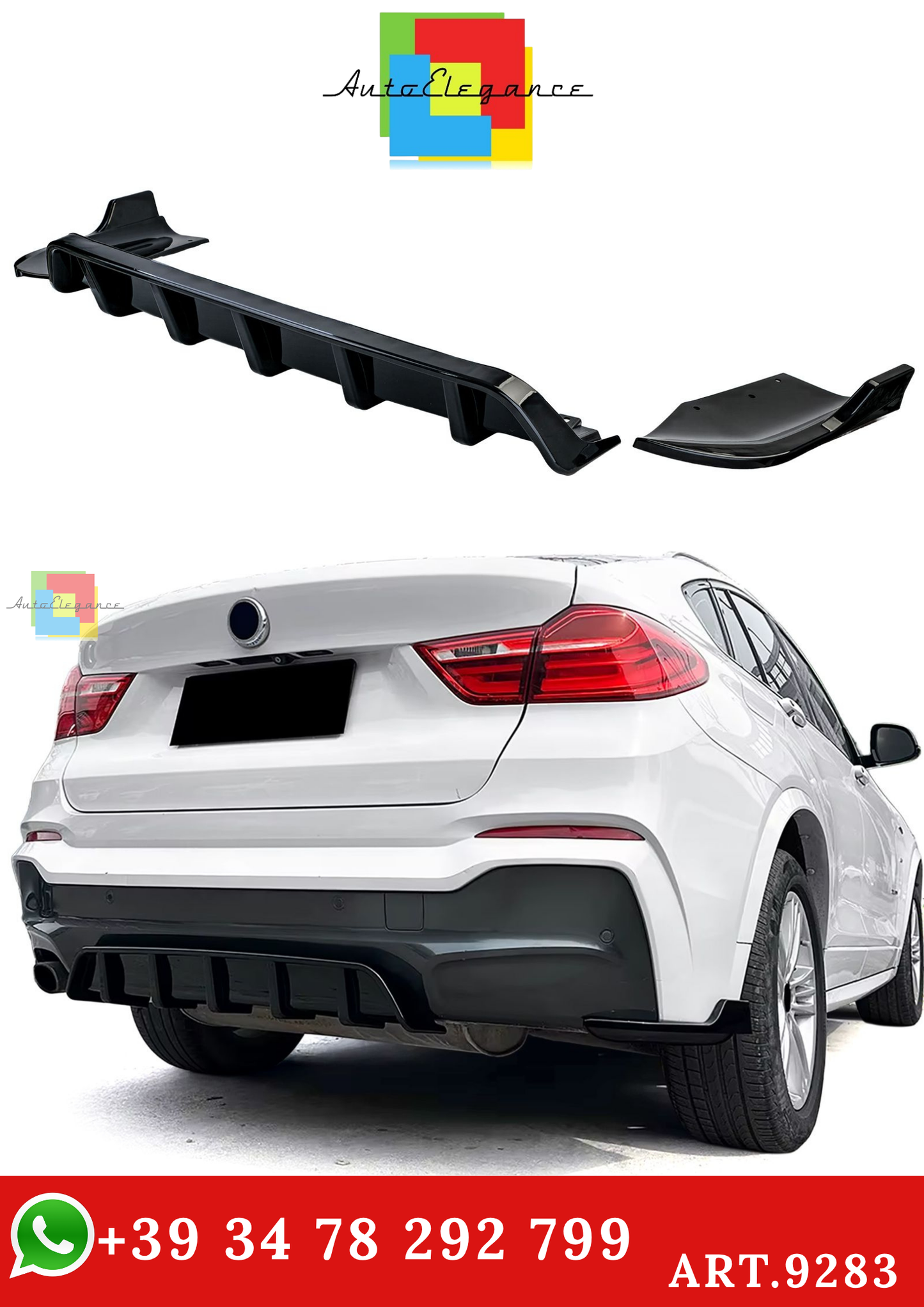 🔥ART.9283 SOTTO PARAURTI POSTERIORE PER BMW X4 NERO LUCIDO 2014 - 2018🔥