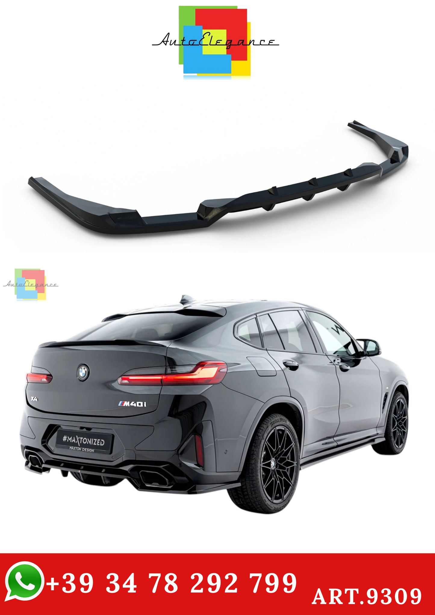 🔥ART.9309 SPLITTER POSTERIORE V.2 ADATTO PER BMW X4 M-PACK G02 FACELIFT🔥