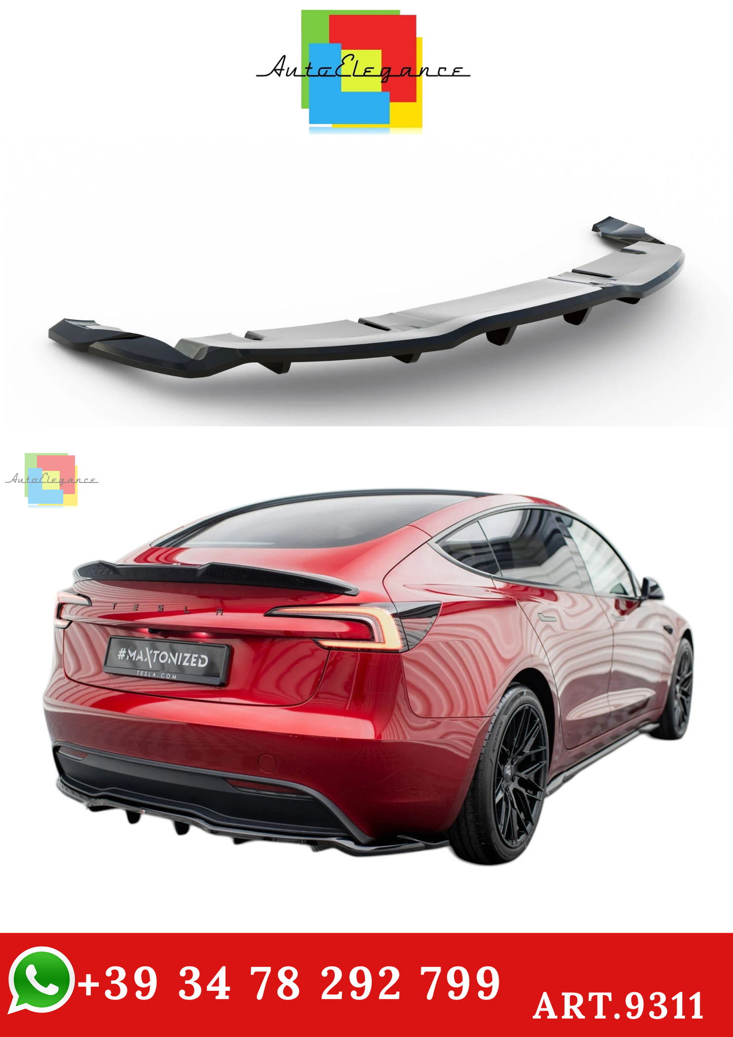 🔥ART.9311 SPLITTER POSTERIORE V.2 TESLA MODEL 3 PROJECT HIGHLAND (RESTYLING)🔥