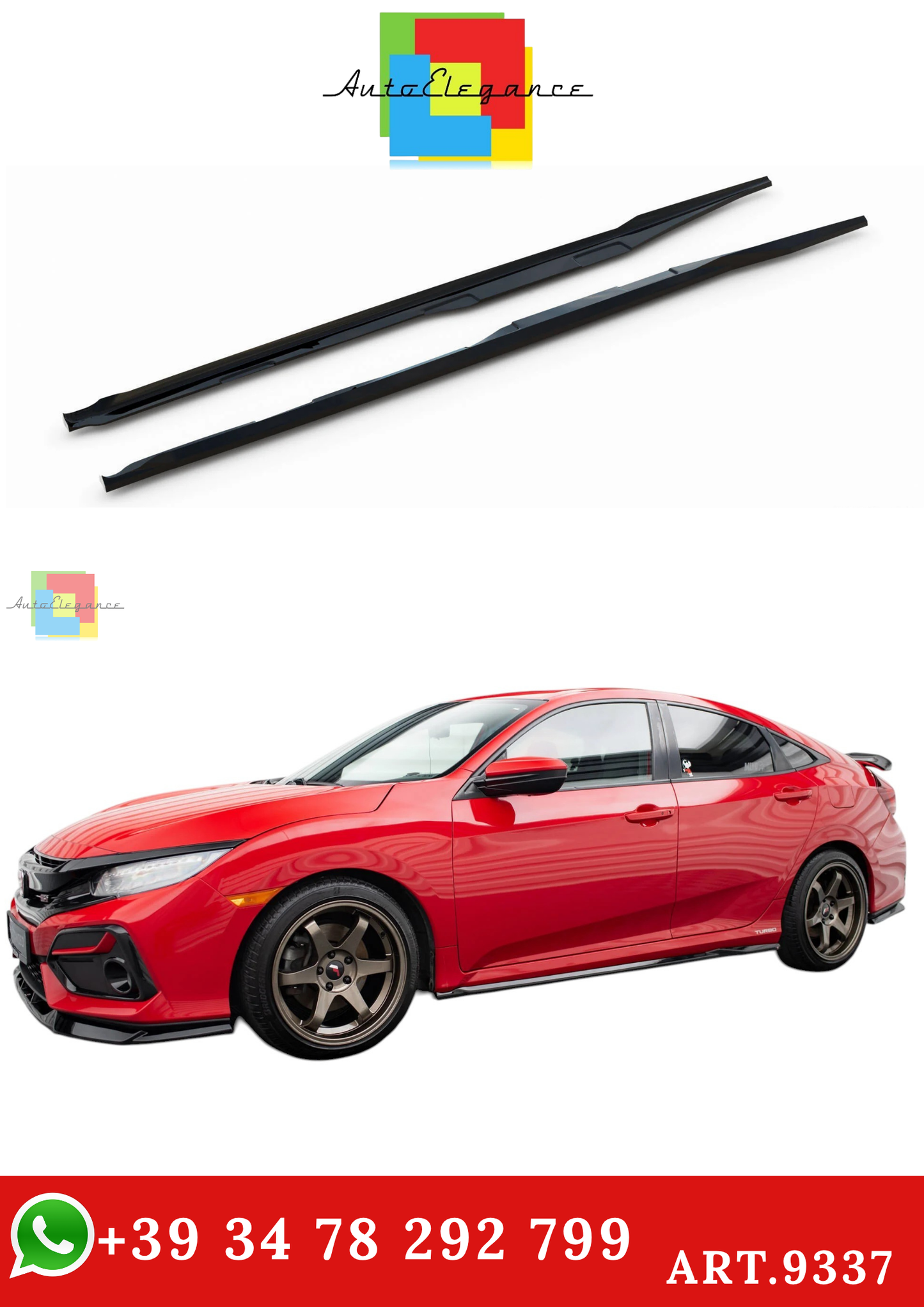 🔥ART.9337 MINIGONNE LATERALI CON DIFFUSORI ADATTO PER HONDA CIVIC SI Mk10🔥