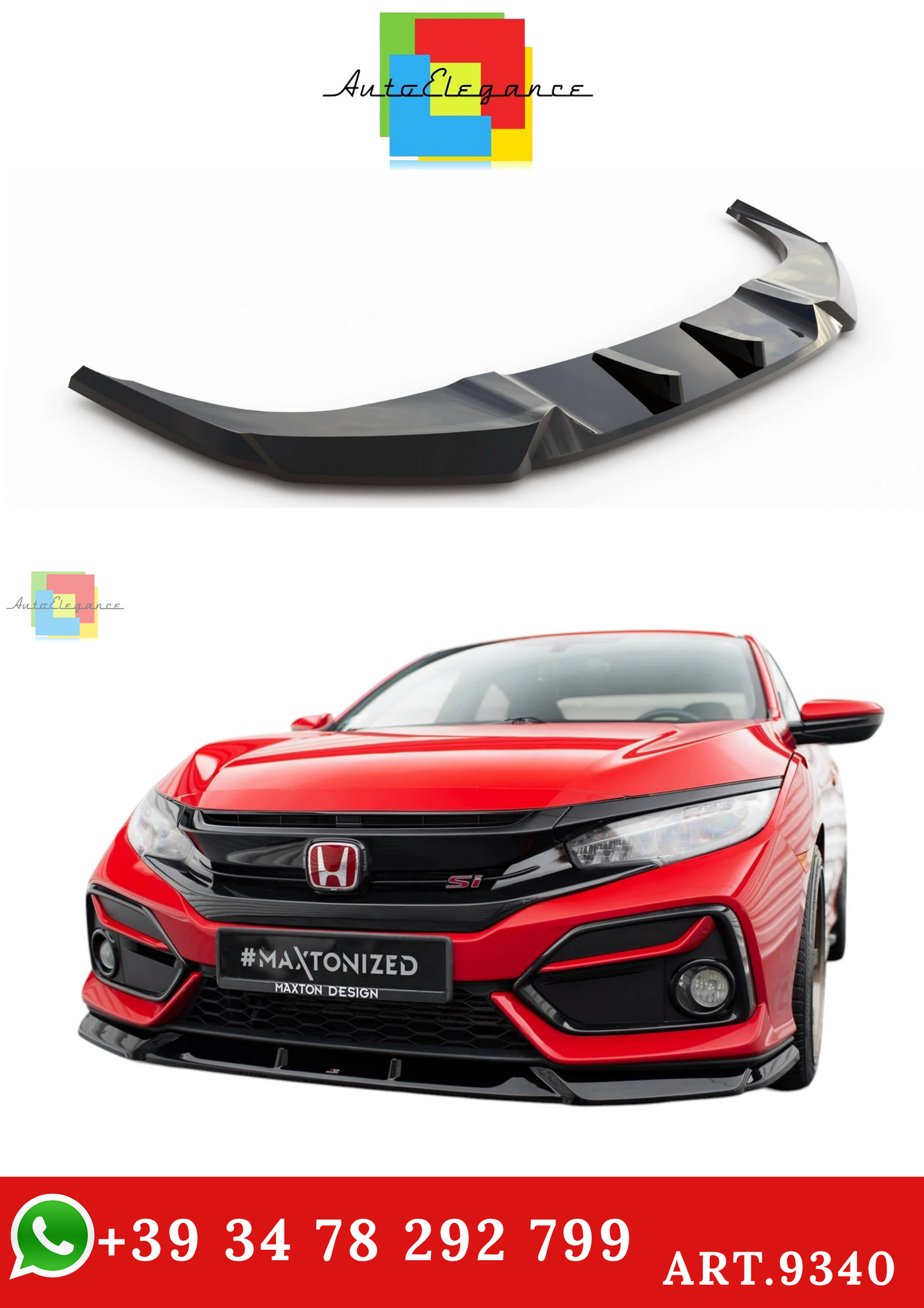 🔥ART.9340 SPLITTER ANTERIORE ADATTO PER HONDA CIVIC SI Mk10🔥