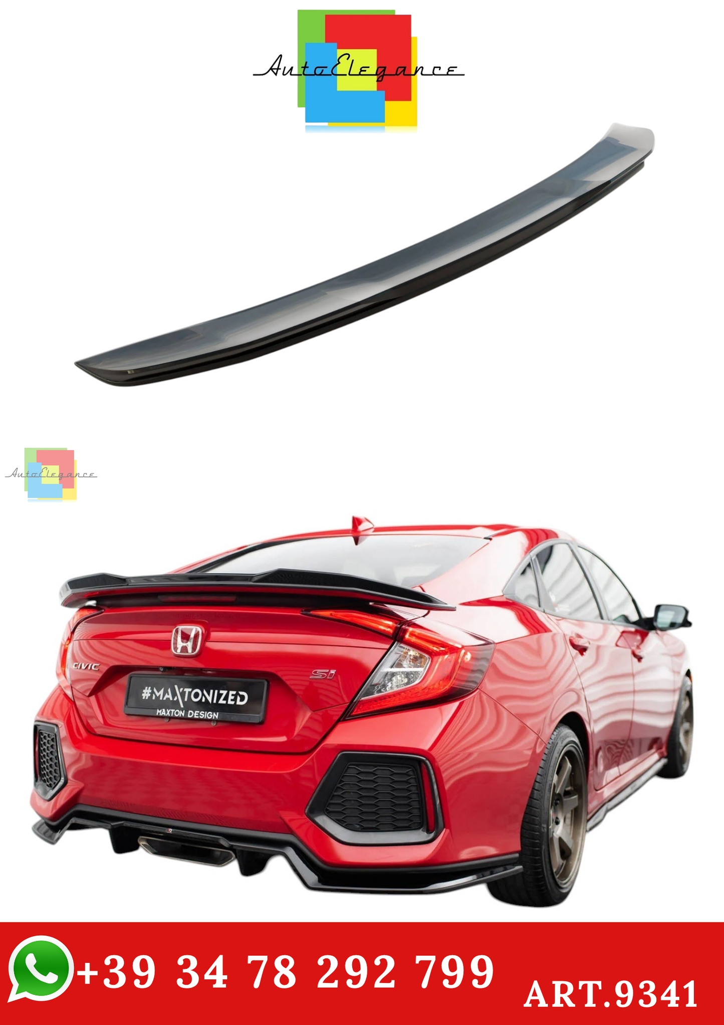 🔥ART.9341 SPOILER POSTERIORE ADATTO PER 3D HONDA CIVIC SI Mk10🔥