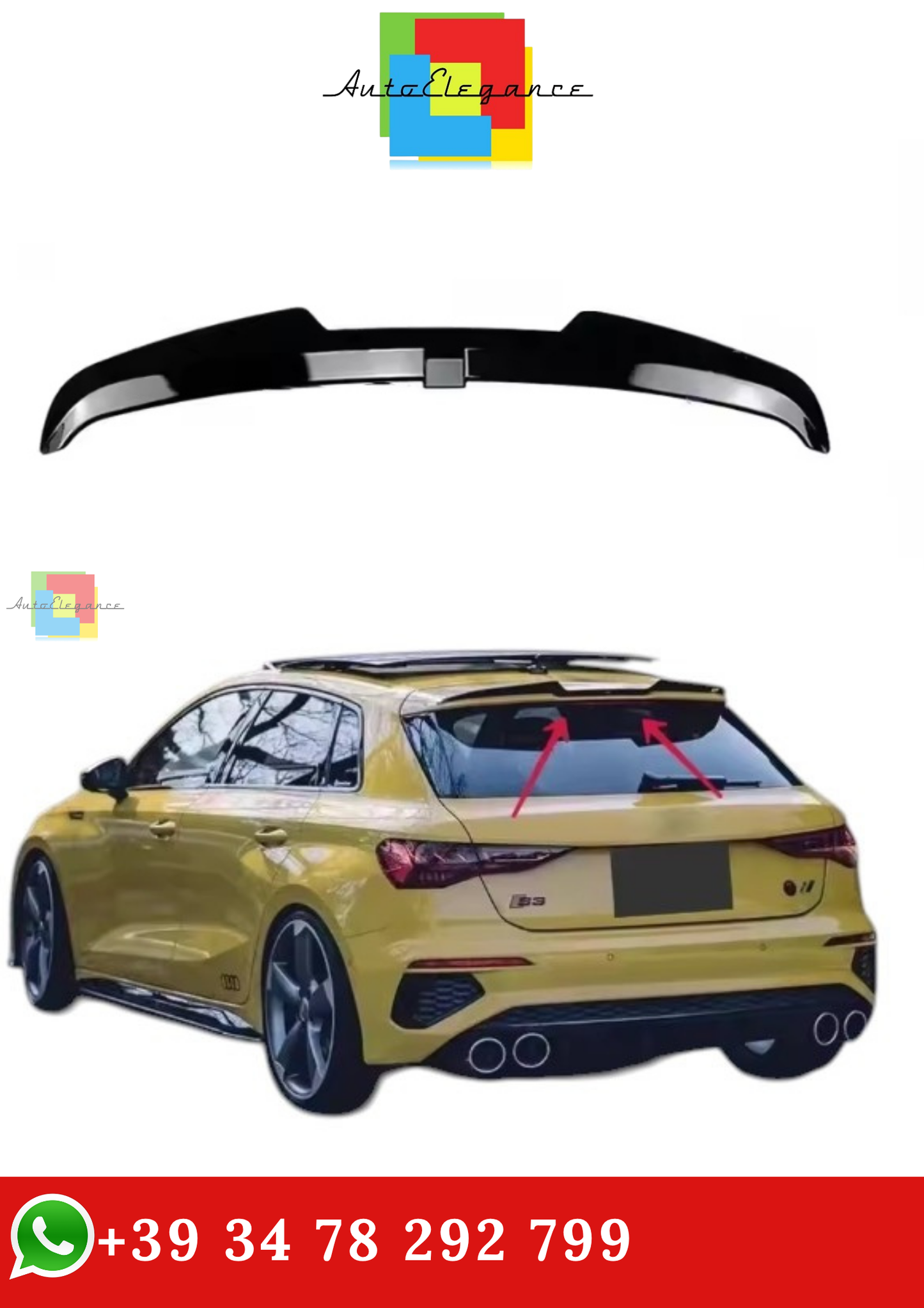 🔥SPOILER POSTERIORE PER TETTO AUDI 20-24 A3 S3 RS3 8Y SPORTBACK NERO LUCIDO 🔥