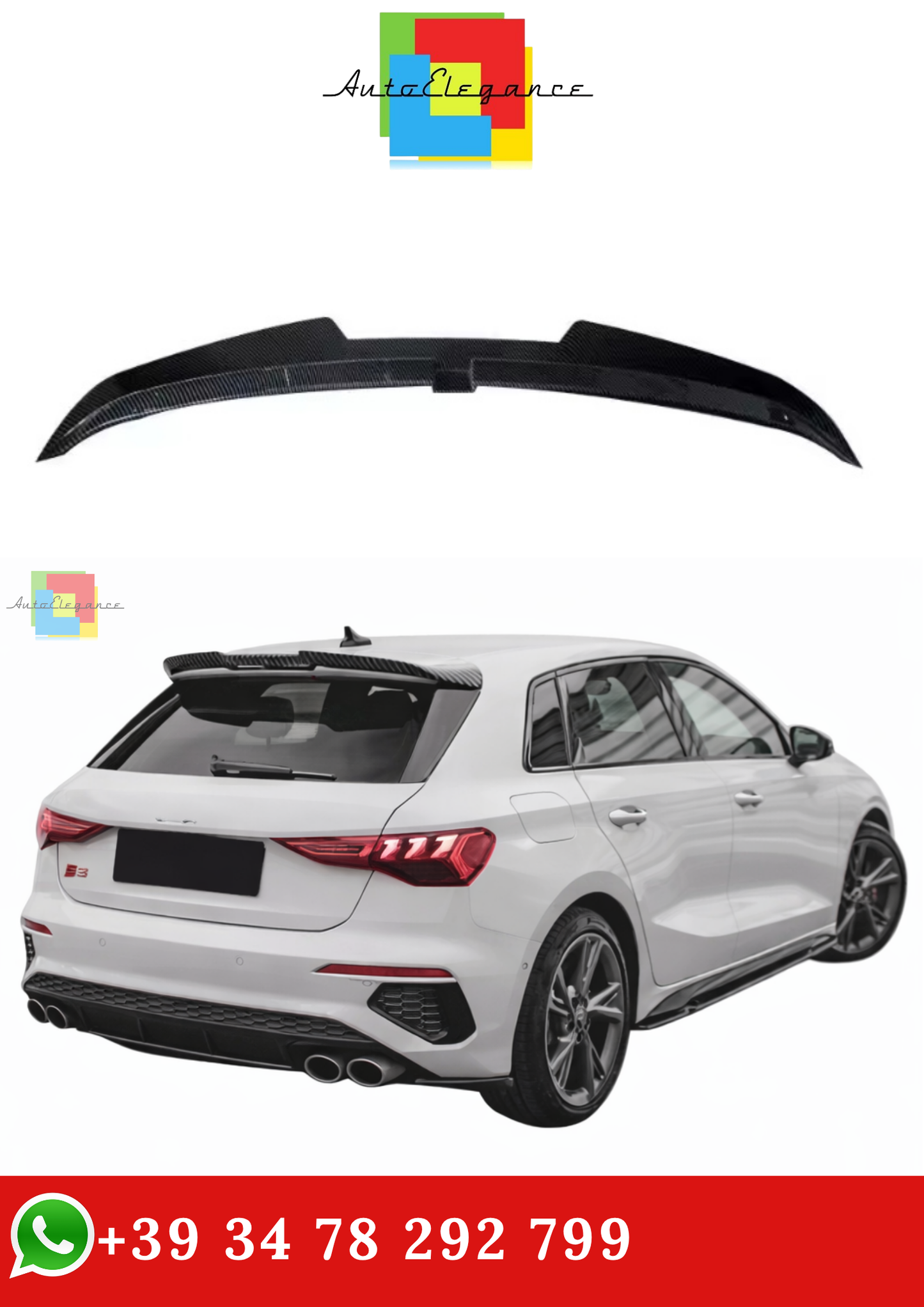🔥SPOILER POSTERIORE TETTO PER AUDI 20-24 A3 S3 RS3 8Y SPORTBACK CARBOON FIBER🔥
