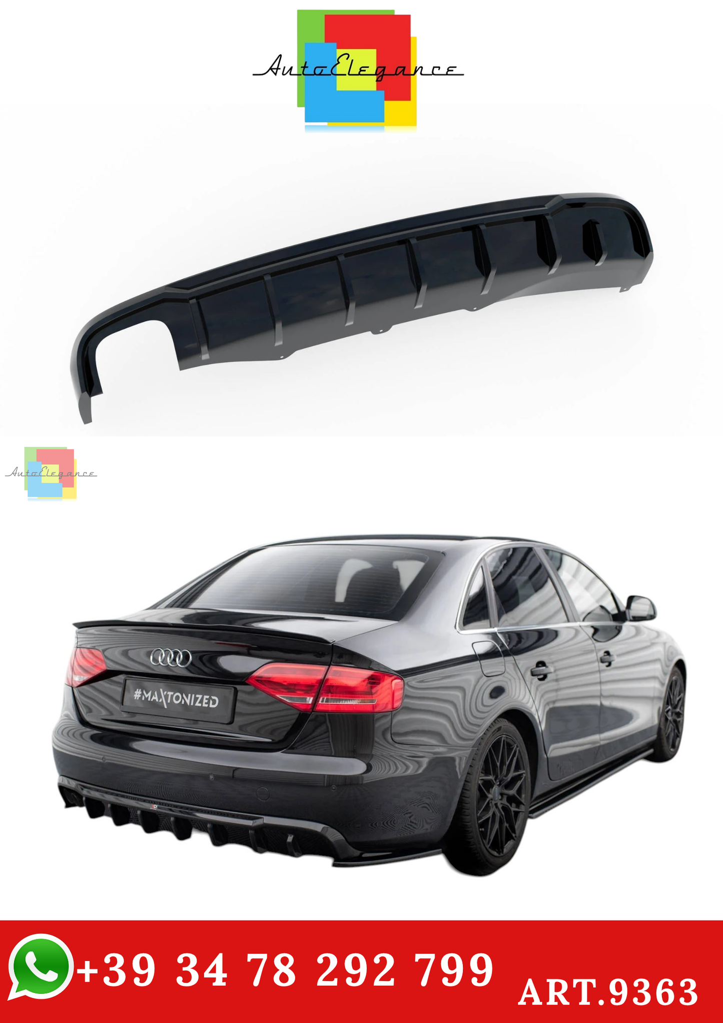 🔥ART.9363 SPLITTER POSTERIORE AUDI A4 B8 (DOPPIO SCARICO SU UN SOLO LATO)🔥
