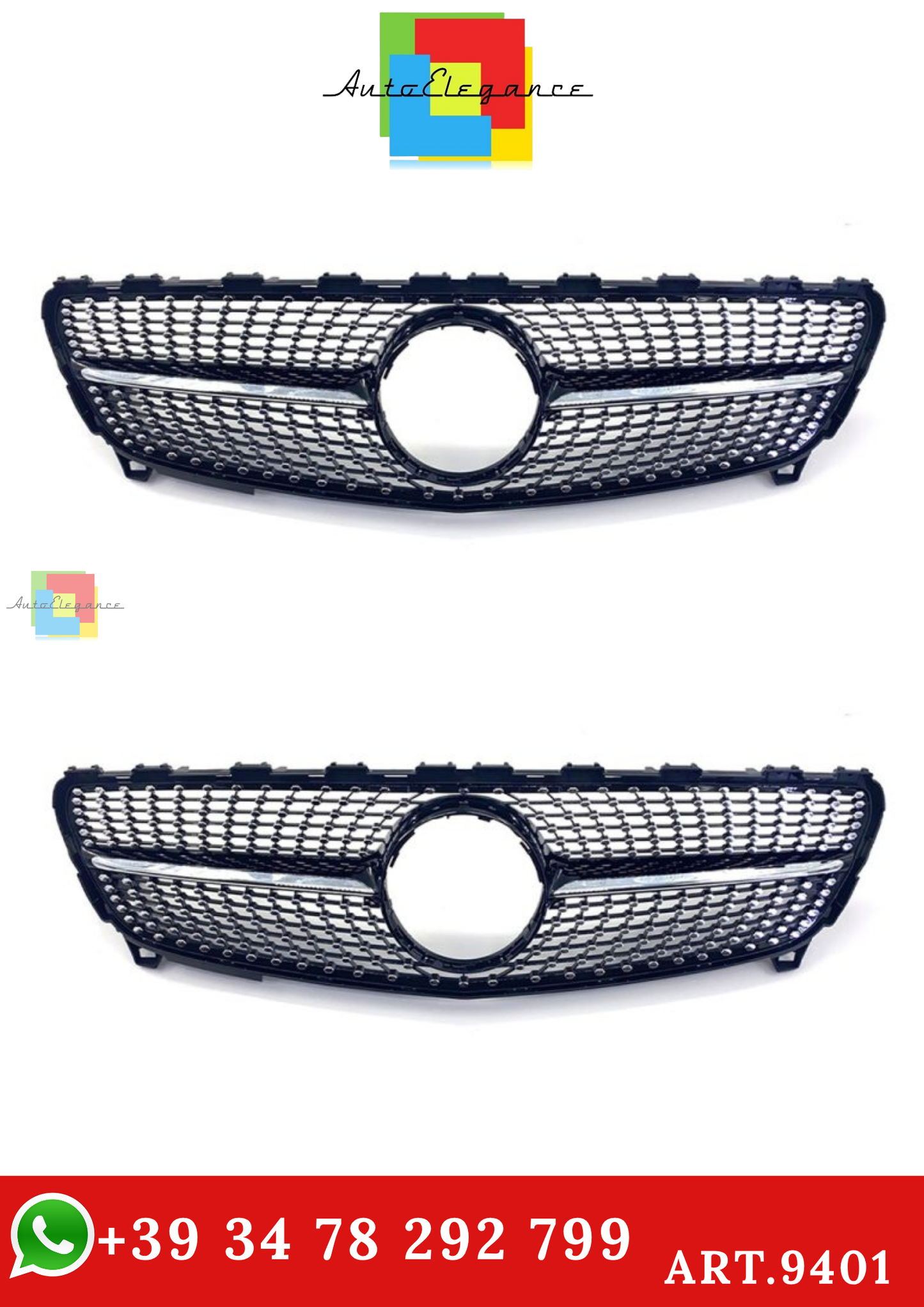🔥ART.9401 GRIGLIA ANTERIORE A DIAMANTE PER MERCEDES A (W176) (2016-2018) NERO🔥