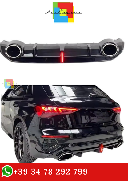 🔥DIFFUSORE TERMINALE DI SCARICO PER AUDI A3 SLINE RS3 MODIFICATA CON LUCI🔥