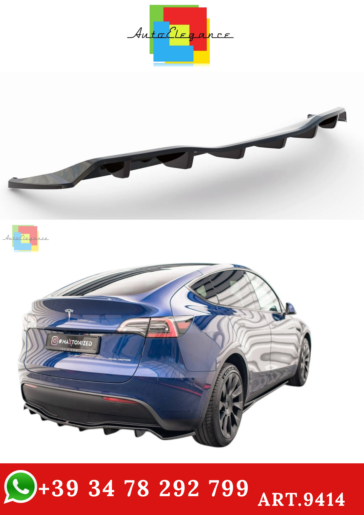 🔥ART.9414 SPLITTER POSTERIORE (CON BARRE VERTICALI) ADATTO PER  TESLA MODEL Y🔥