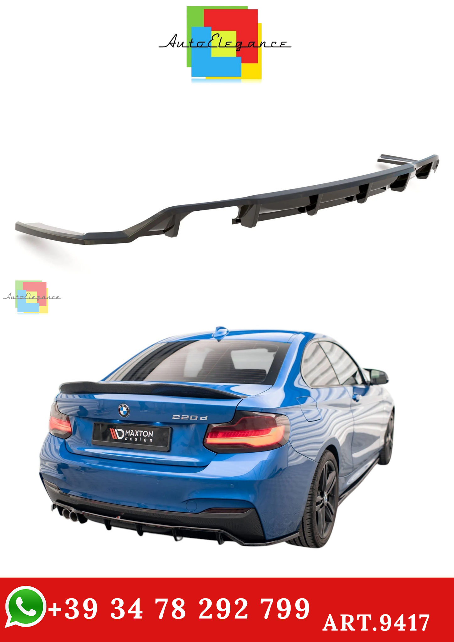 🔥ART.9417 SPLITTER POSTERIORE (CON BARRE VERTICALI) PER BMW 2 M-PACK F22🔥