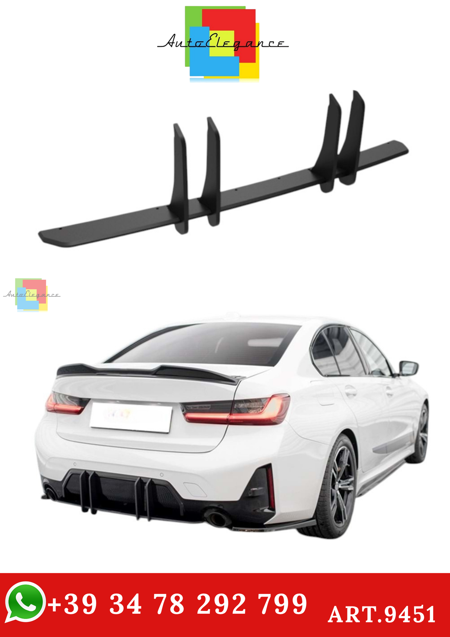 🔥ART.9451 SPLITTER POSTERIORE PER BMW 3 G20 LCI MAX IN ABS NERO LUCIDO / 2022🔥